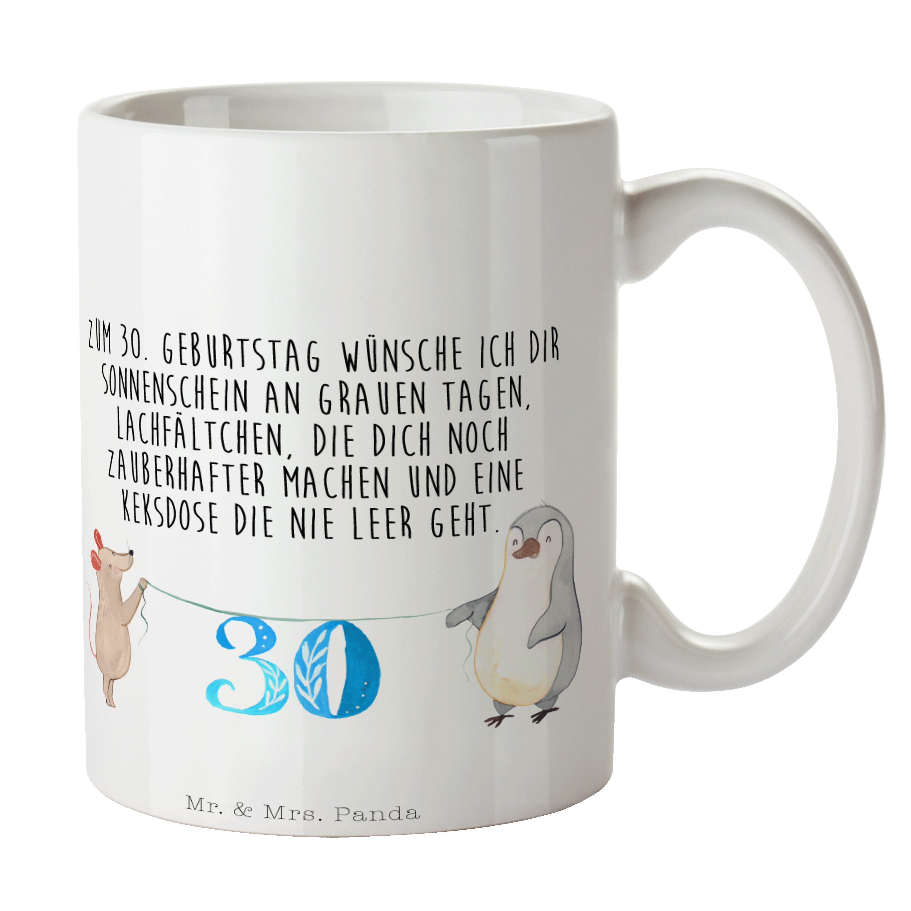 Mrs. Feiern, Geschenk, Happy Keramik Weiß - Panda Geburtstag Mr. Birthday, Pinguin Maus & 30. Tasse -
