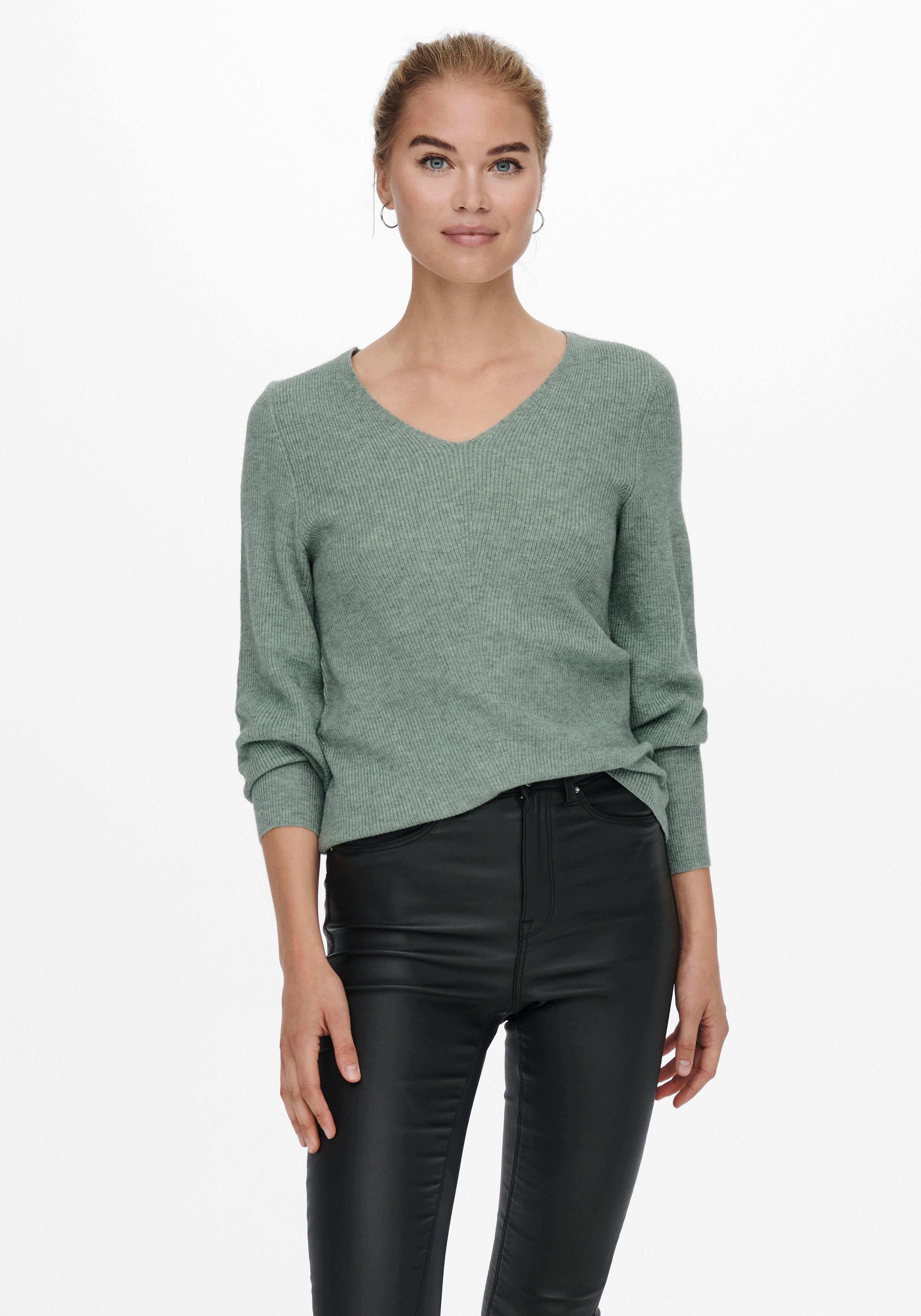 ONLY V-Ausschnitt-Pullover ONLATIA L/S V-NECK CUFF KNT chinois green melange