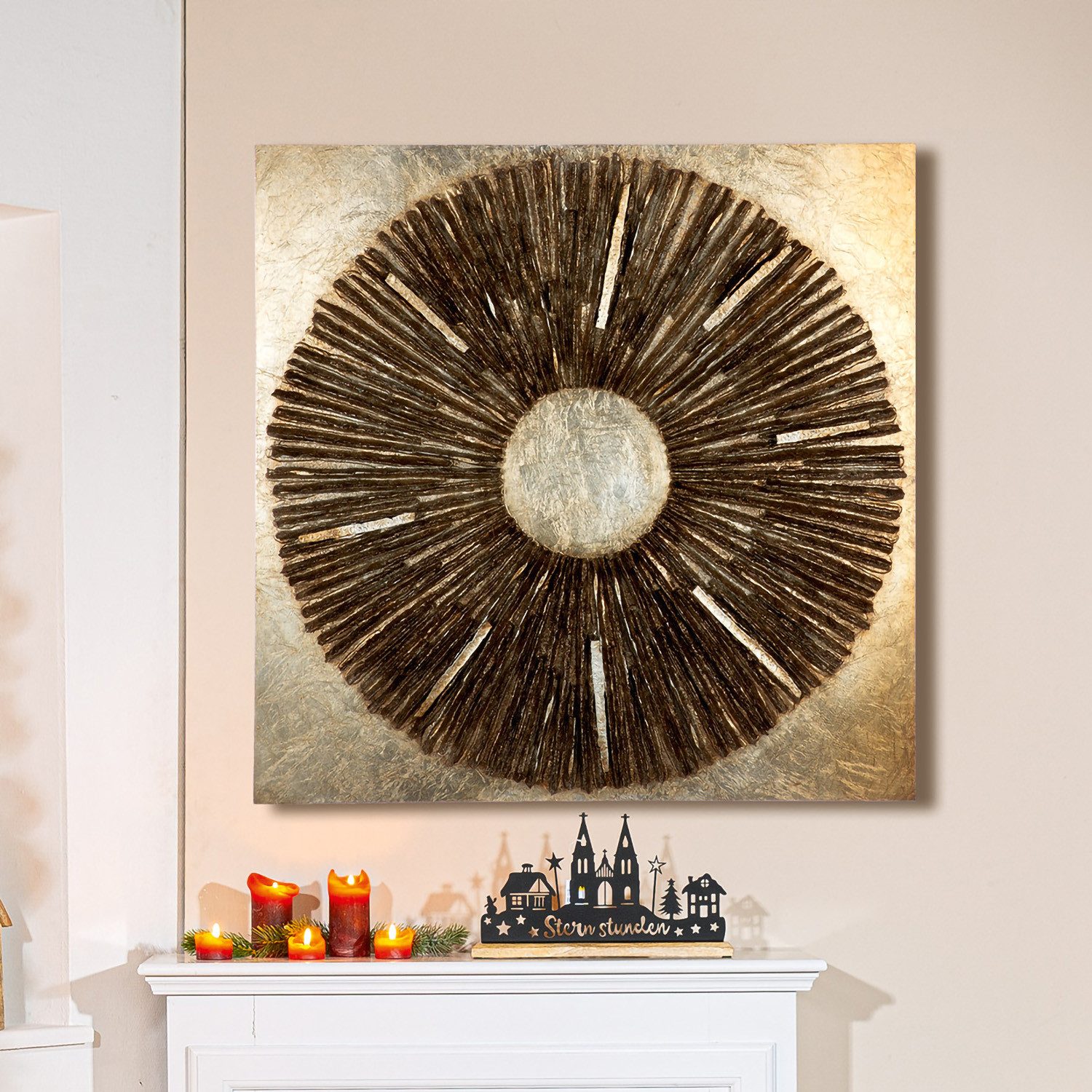 GILDE Wandbild ALTINOH - Bild aus Kunstahrz und Holz - 80x80cm - Wanddekoration, (1xBild), Bilder - Holzblöcke - Wanddekoration - Geschenk - Holzoptik
