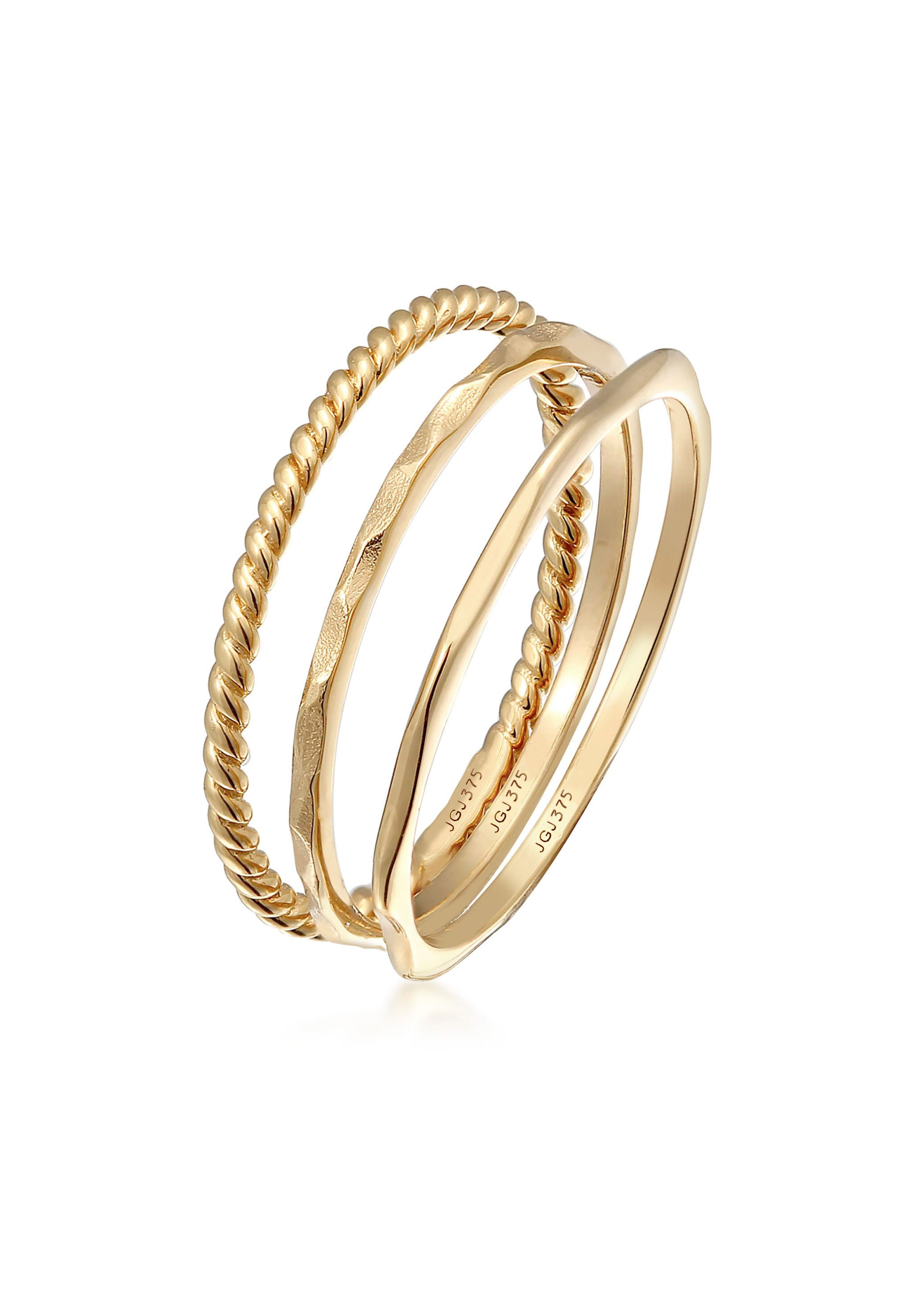 Elli Premium Ring-Set Stapelringe Stacking Bandring 3er Set 375 Gelbgold, Ring Set