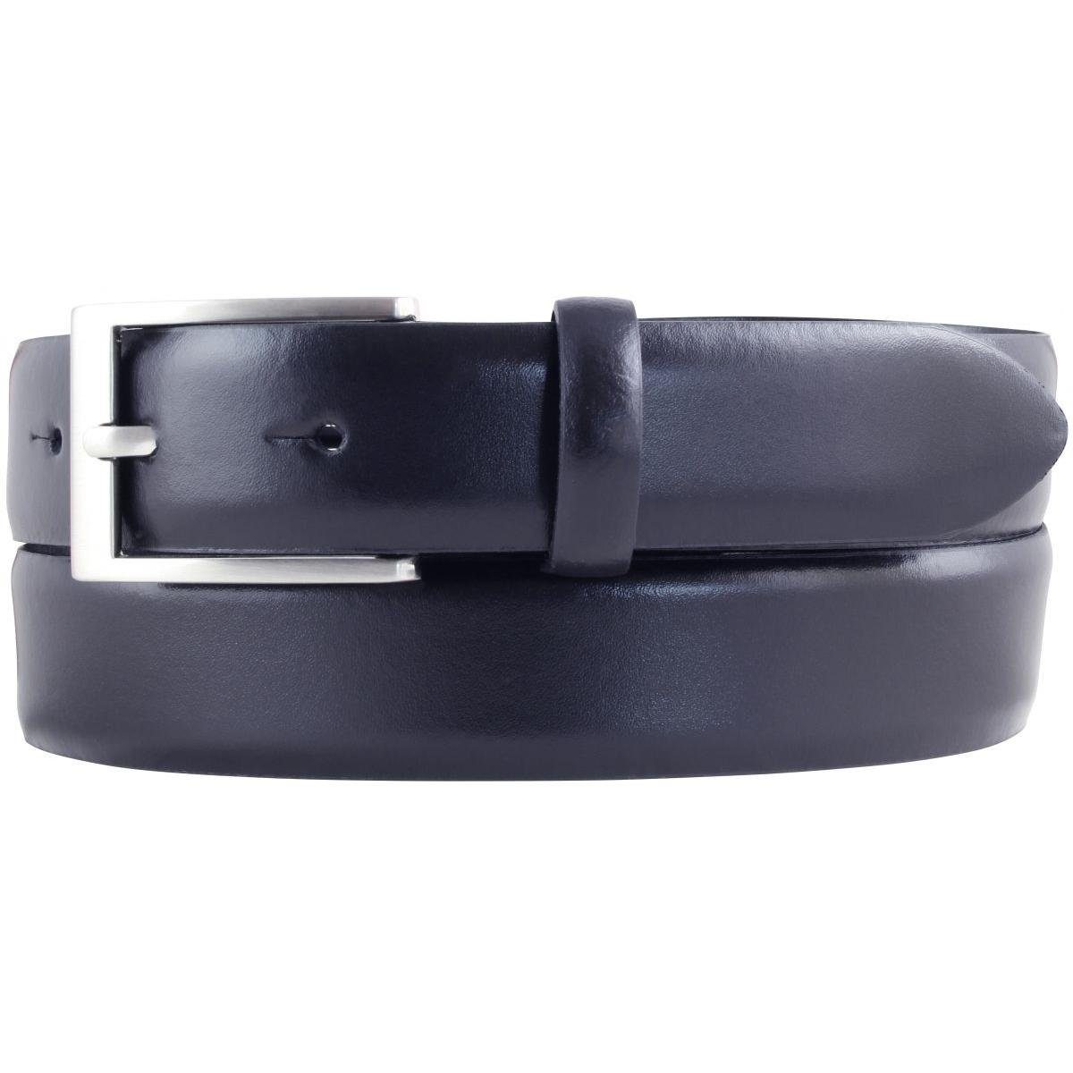 BELTINGER Ledergürtel Gürtel aus glattem Leder 3 cm - Anzug-Gürtel für Herren 30mm - Chino-G Marine, Silber