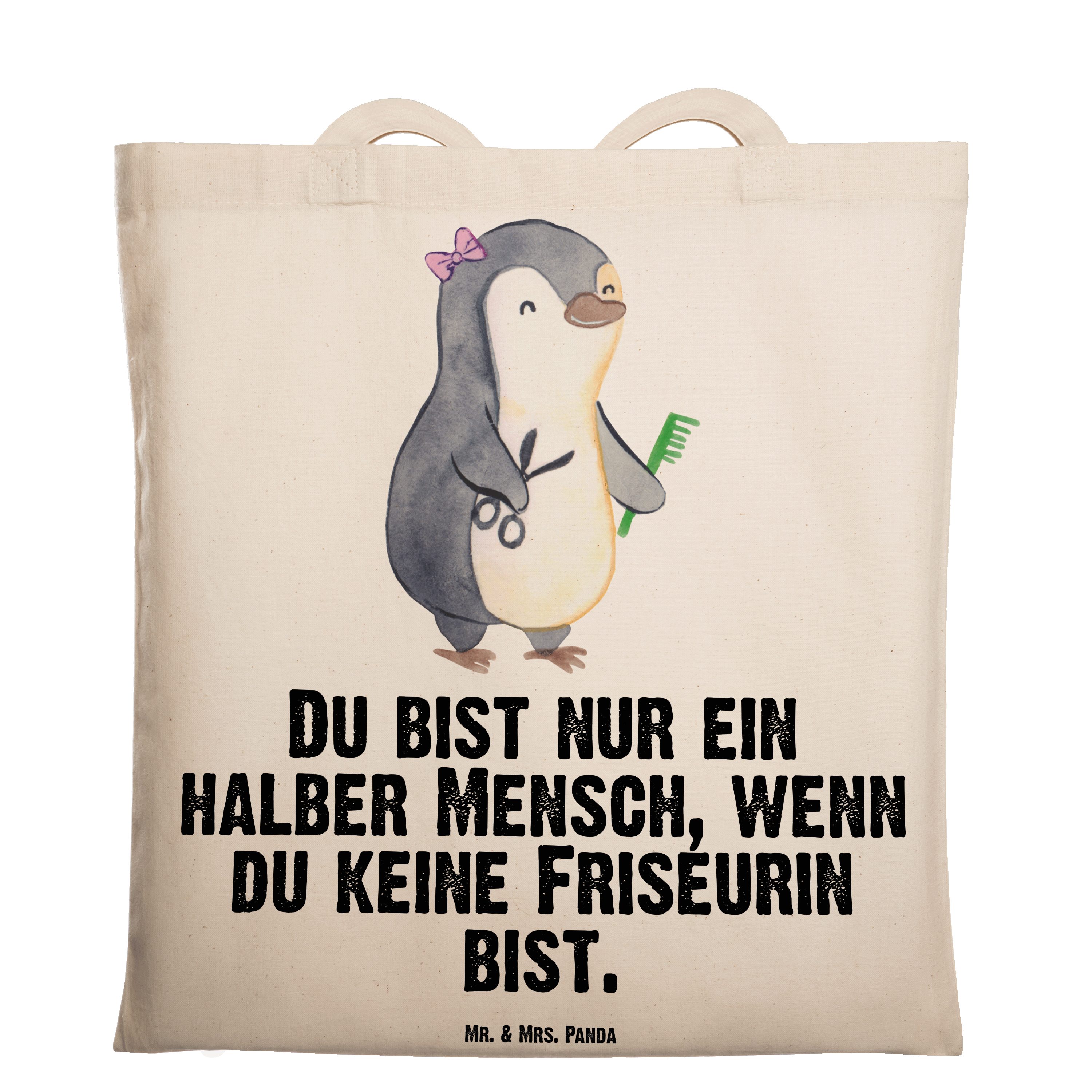 Mr. & Mrs. Panda Tragetasche Friseurin mit Herz - Transparent - Geschenk, Kollege, Eröffnung Frise (1-tlg)