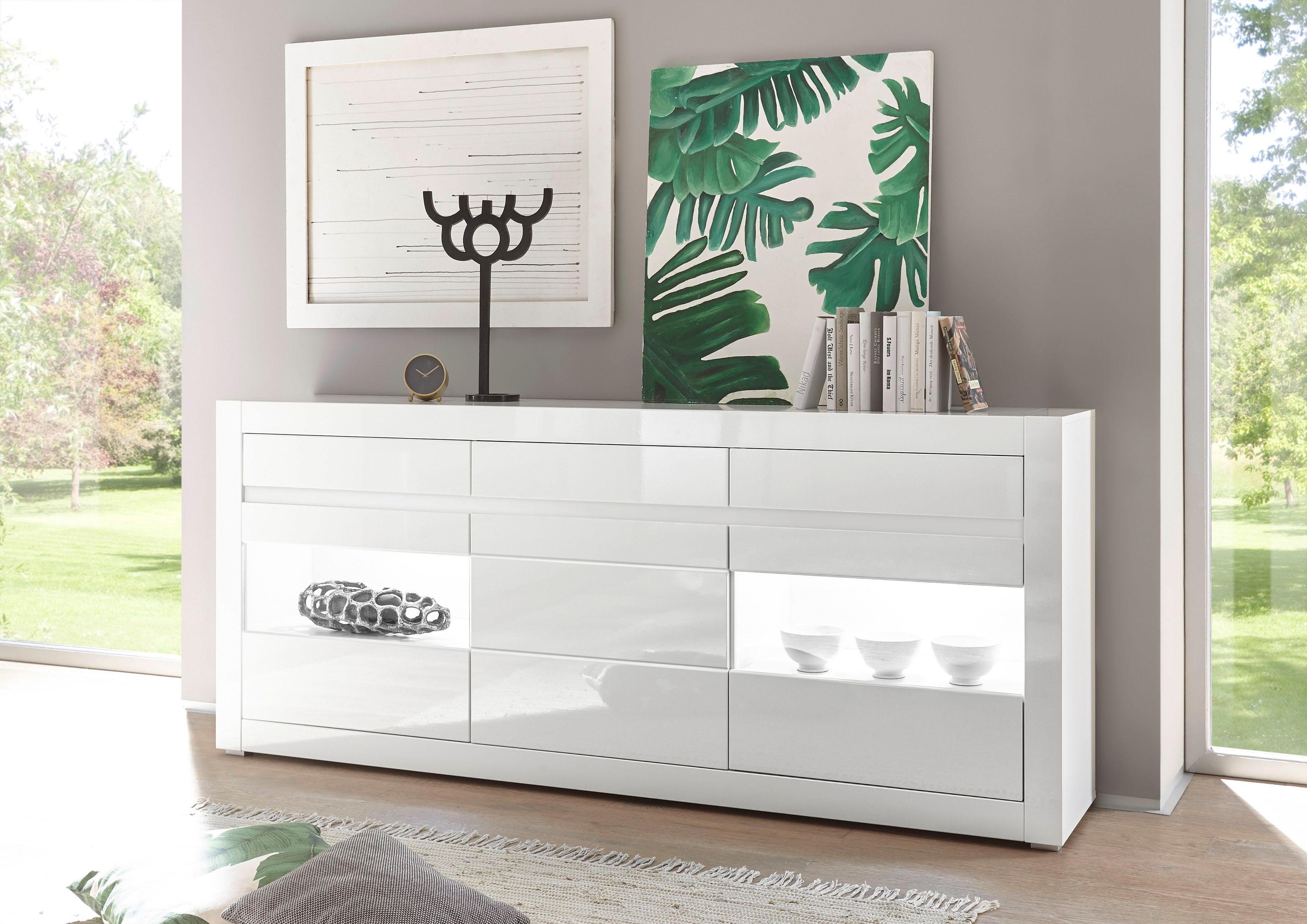 Home affaire Sideboard Carat, Breite 217 cm, wird mit zwei Leisten angeliefert, 1 x grau, 1 x weiss