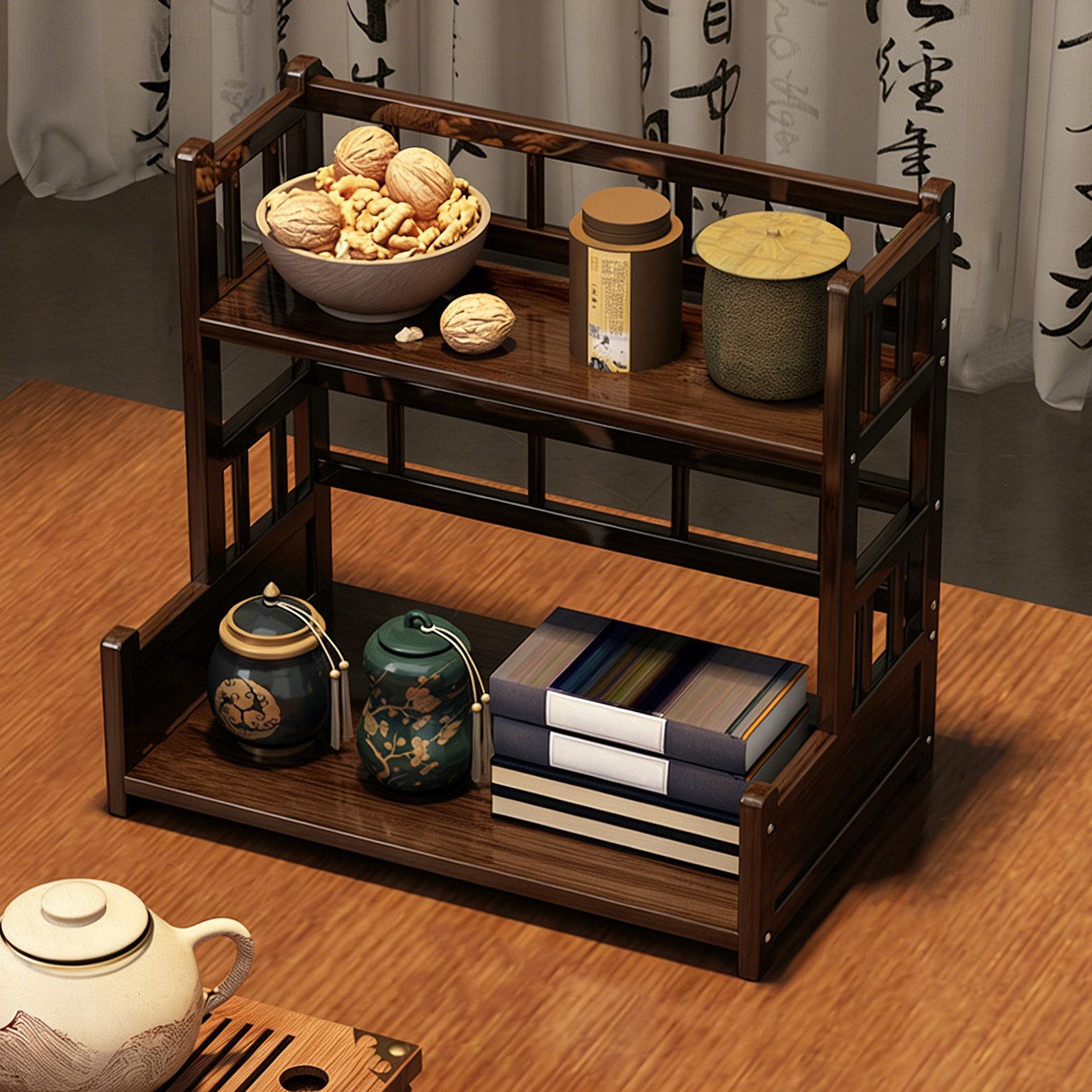 BlingBin Ablageregal Tassenregal Kaffeetassenständer mit 2 Ebenen, Kaffeestation Organizer, 1er Set 1-tlg., für Küchenarbeitsplatte,Teebar,Matcha-Pulver,Zubehör & Tassenorganizer