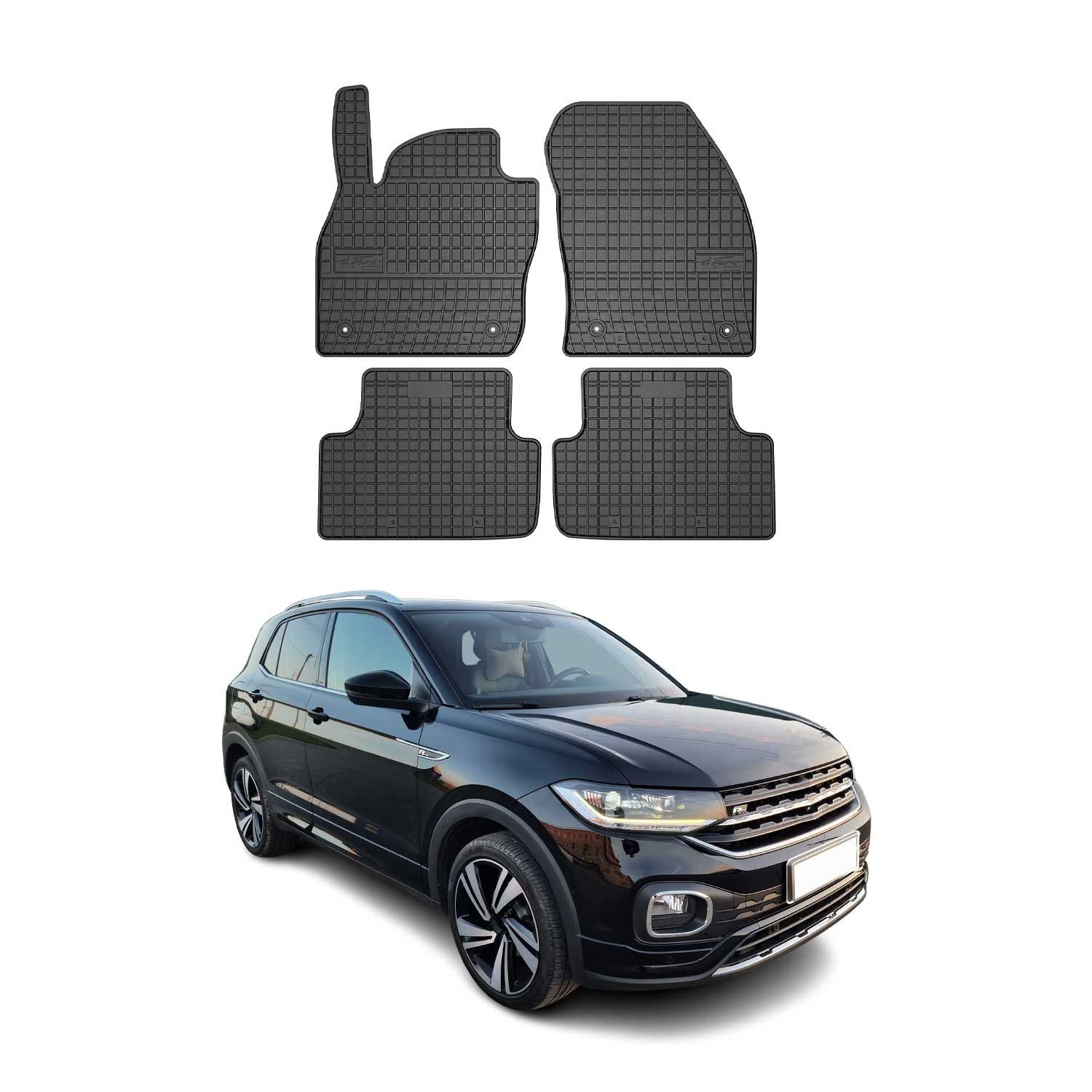 OMAC Auto-Fußmatten für VW T-Cross 2018-2025 Gummimatten Schwarz 4 tlg (4 St), für VW T-Cross 2018-2025 VW T-Cross 2018-2025, Antirutsch,Wasserfest,Einfache Installation