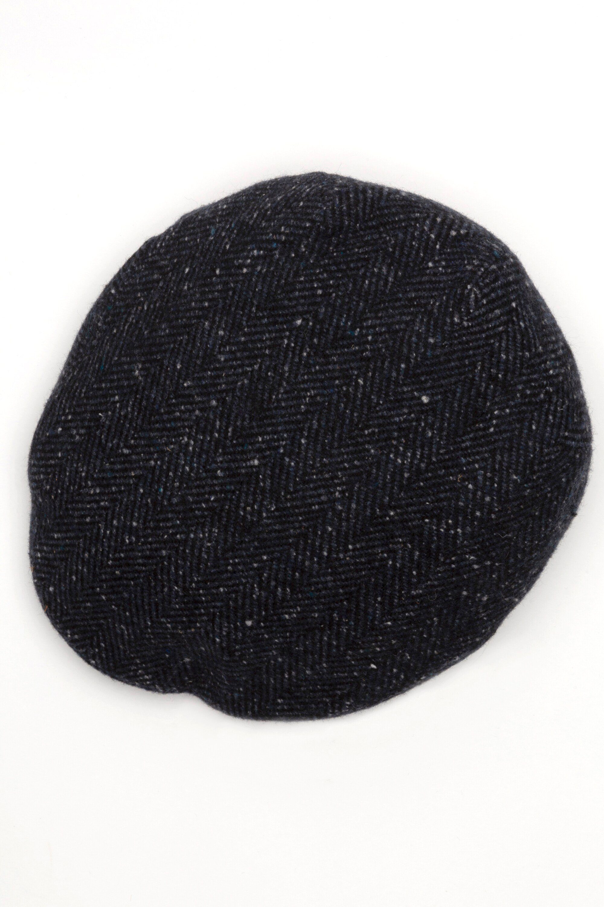 JP1880 Strickhandschuhe Schirmmütze dunkel marine Woll-Qualität Fischgrat-Muster