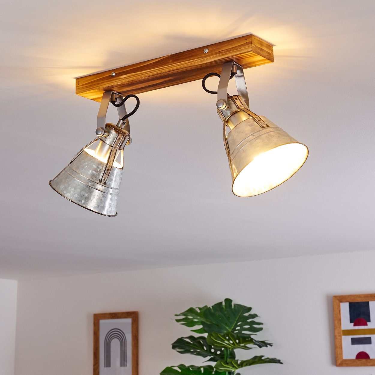 verstellbare Retro aus Design in »Croce« Lampenschirme Leuchtmittel, dreh-/schwenkbar, 2xE27, Deckenleuchte ohne Spot Zink, Deckenlampe Metall/Holz im hofstein