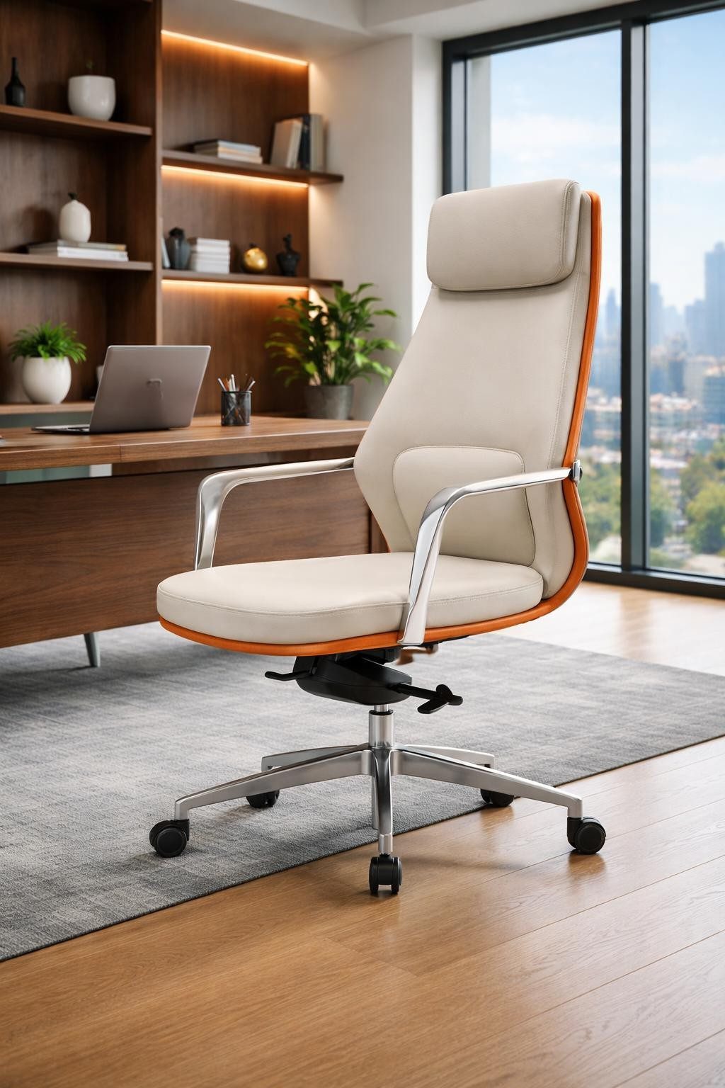 Xlmoebel Chefsessel Moderner Chefsessel mit hoher Rückenlehne und orangen Details, Made in Europa