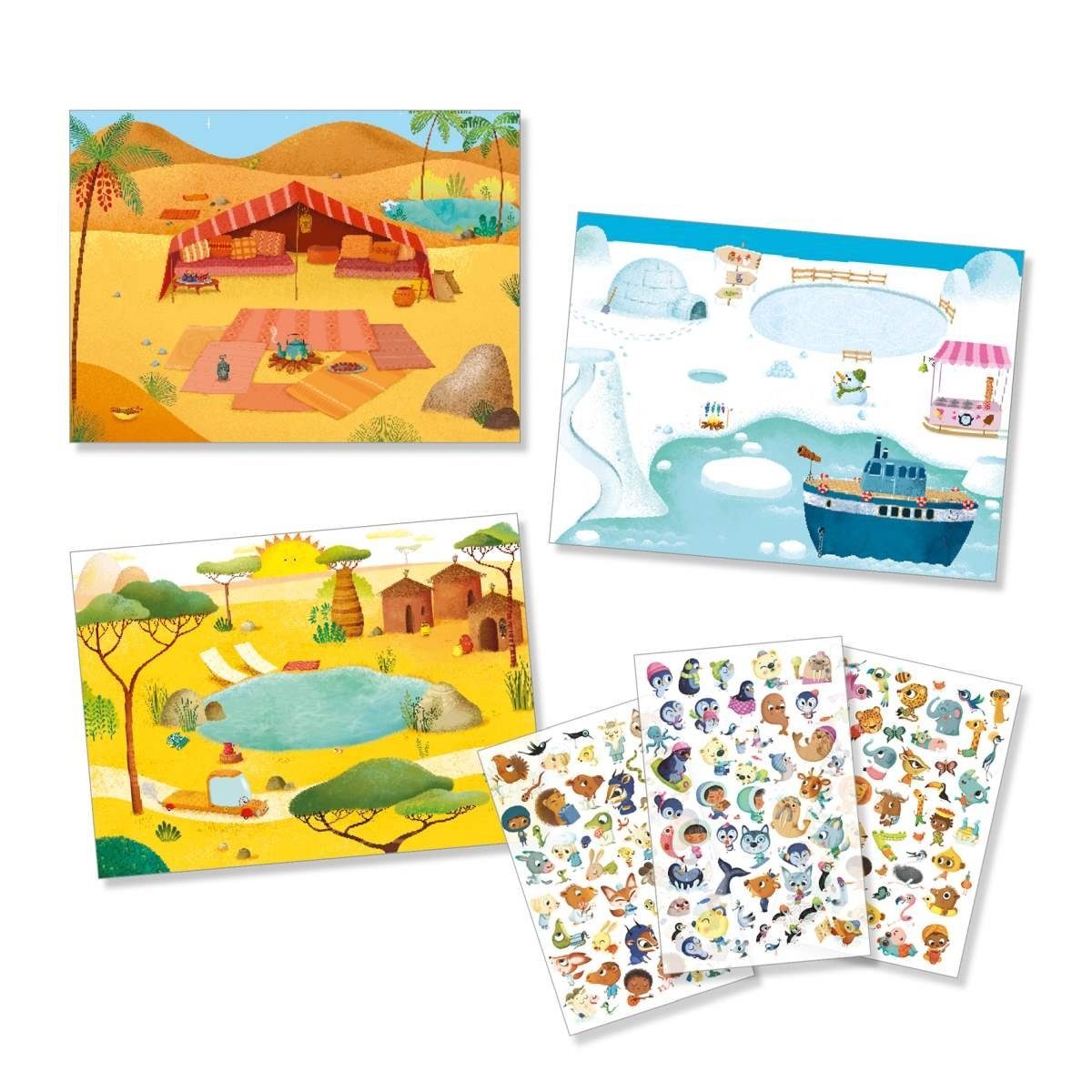 DJECO Kreativset Rubbelbilder Landschaft 3 Bögen mit Rubbelbildern