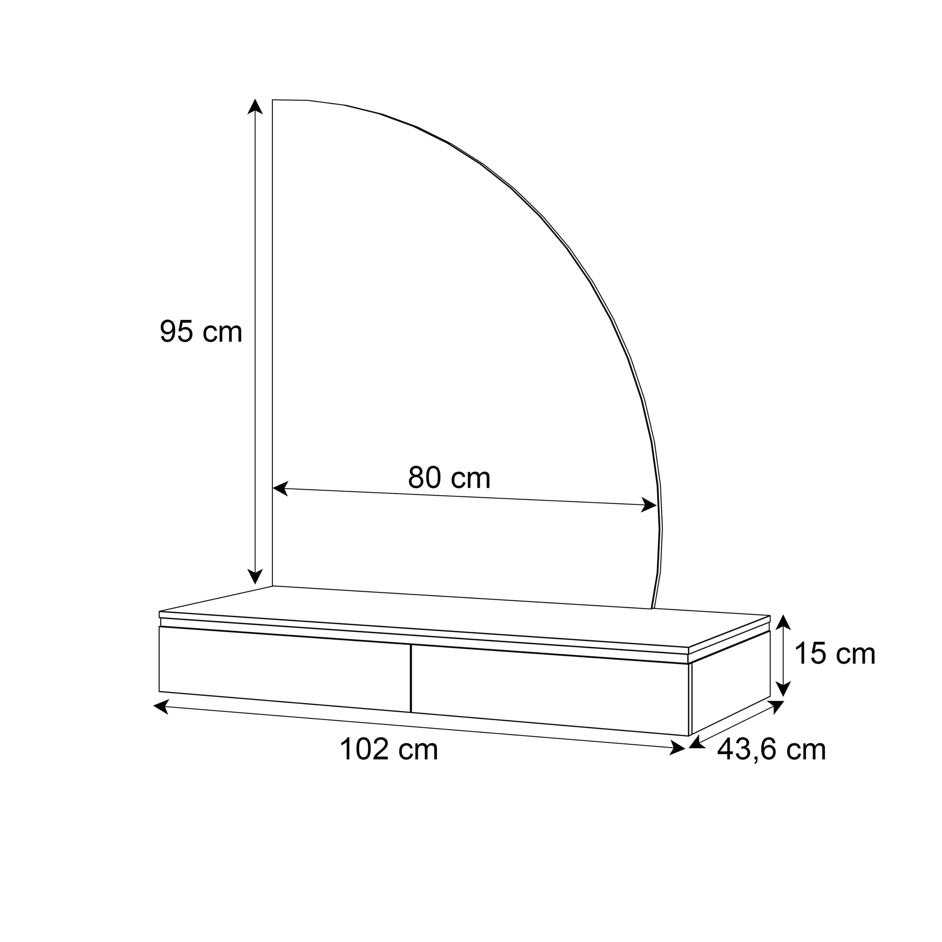 ALLHOUSE24 Schminktisch Hängender Schminktisch PEONY GOLD Halbmond Spiegel mit Beleuchtung (1x Konsolentisch, 1x Spiegel mit LED Beleuchtung), Breite: 102 cm – Bild 5 von 5
