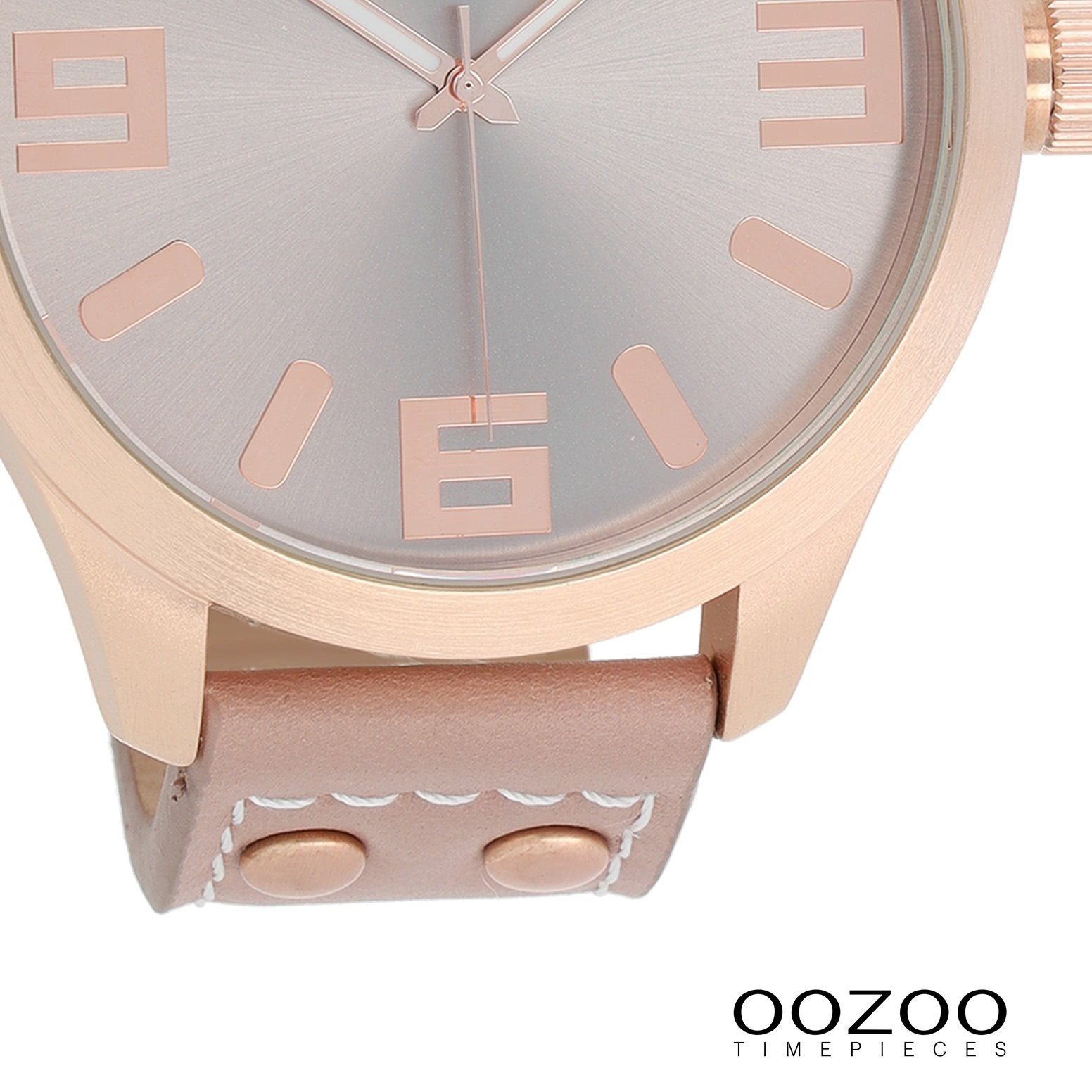 OOZOO Quarzuhr Oozoo Damen Armbanduhr Timepieces Analog, (Analoguhr), Damenuhr rund, extra groß (ca. 51mm) Lederarmband, Fashion-Style