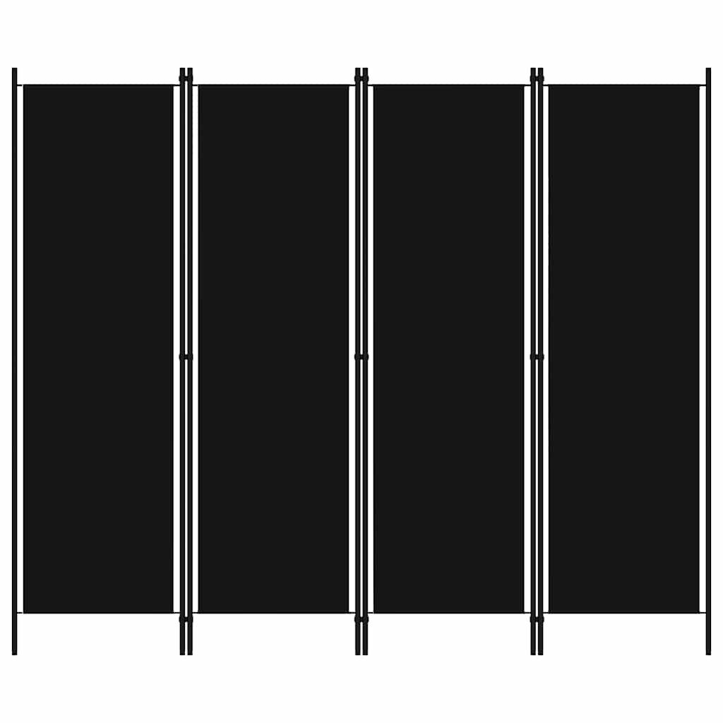 furnicato Raumteiler 4-Panel 200 x 180 cm Schwarz mit Stoff und Eisenrahmen, 1-tlg., Klappbare Trennwand als Sichtschutz für Schlafzimmer, lichtdurchlässig