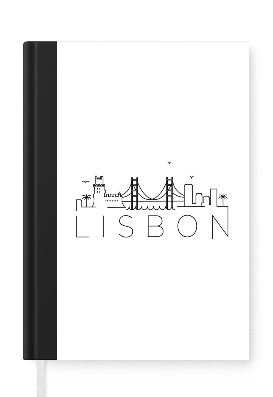 weißem Tagebuch, Journal, Haushaltsbuch Notizheft, vor Skyline Hintergrund, Merkzettel, MuchoWow Notizbuch Seiten, "Lissabon" 98 A5,