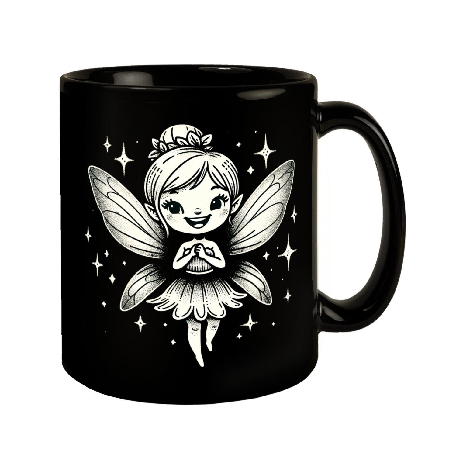 Tasse Zauberhafte Märchenfigur Fee Tasse schwarz in Schwarz