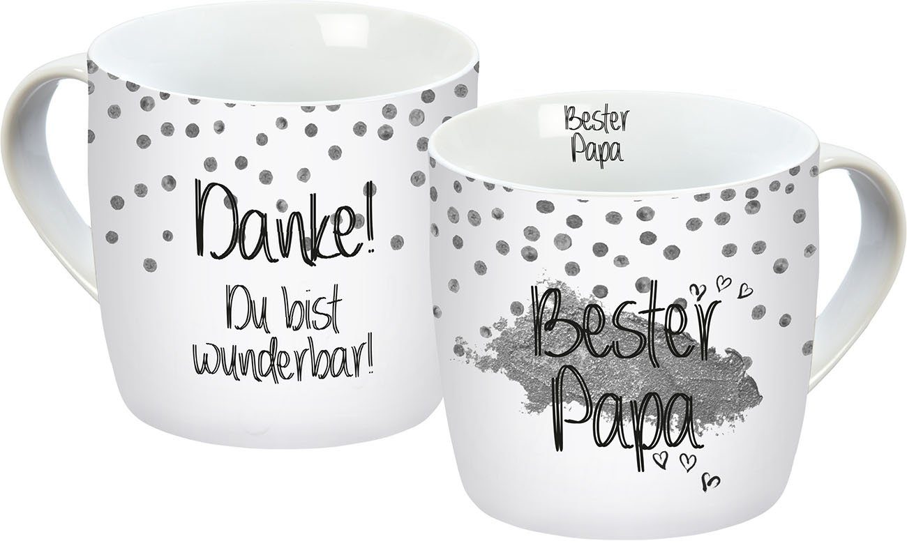 Geda Labels GmbH Tasse Bester Papa silber, Porzellan, Silber, 300ml, mit Herzhenkel