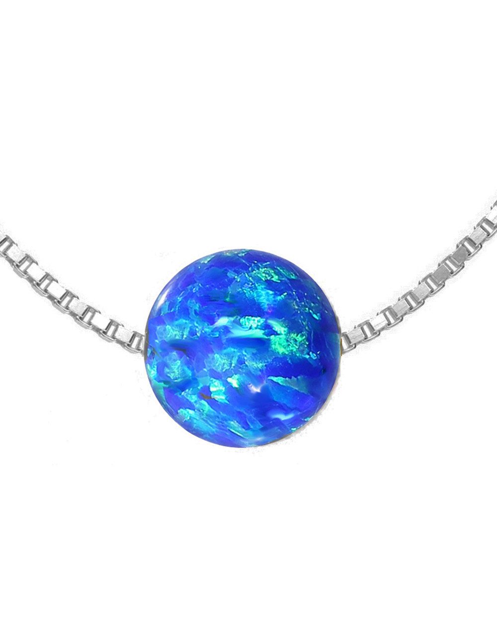 Edellis Kette mit Anhänger Halskette Mit Blauem Opal 8 mm, 925 Sterling Silber Box Kette