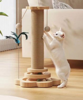 XDeer Tier-Intelligenzspielzeug Katzenspielzeug mit Roller 2-lagiger Drehteller Interaktives Katzen, Spielzeug mit Federn, 3-in-1 hängenden Katzen Bällen und Katzenkratzen