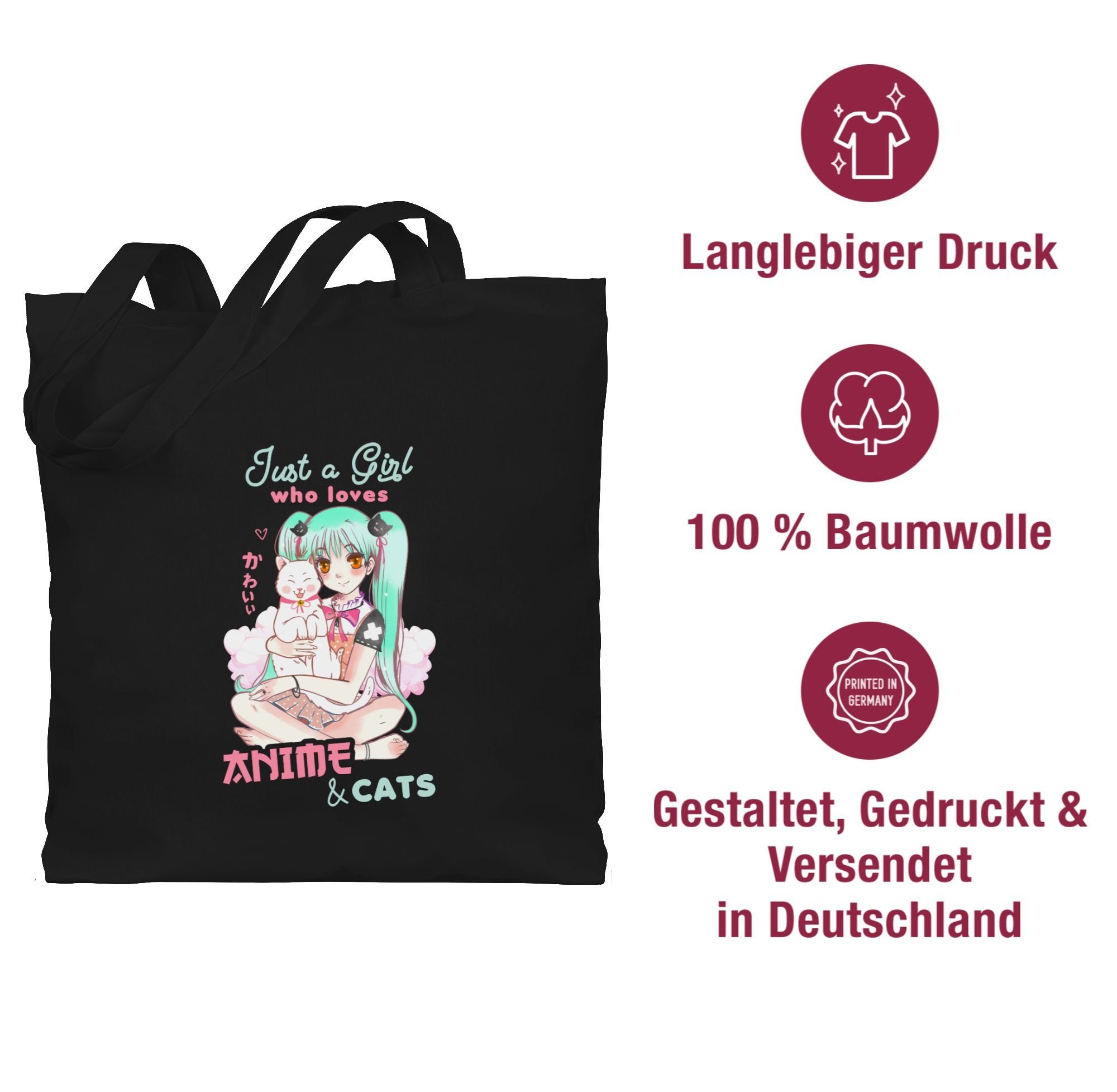 Anime Schwarz Geschenke Umhängetasche loves Shirtracer anime who & girl a 1 cats, Just
