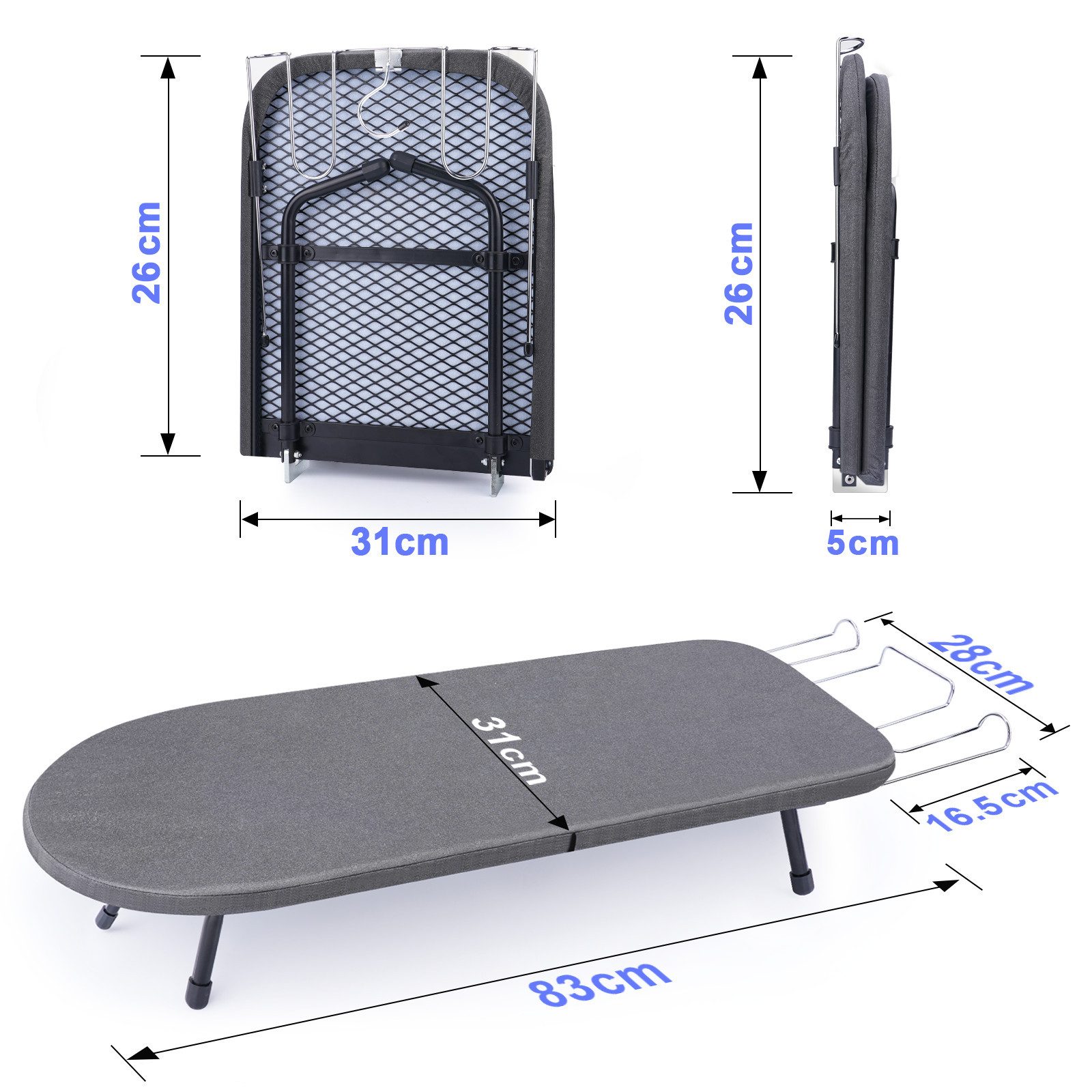 XERSEK Tischbügelbrett Stahl Tisch Klein Bügeltisch 81x31cm Mini Klappbares Bügelbrett, Faltbar Bügelbretter für Dampfbügelstation