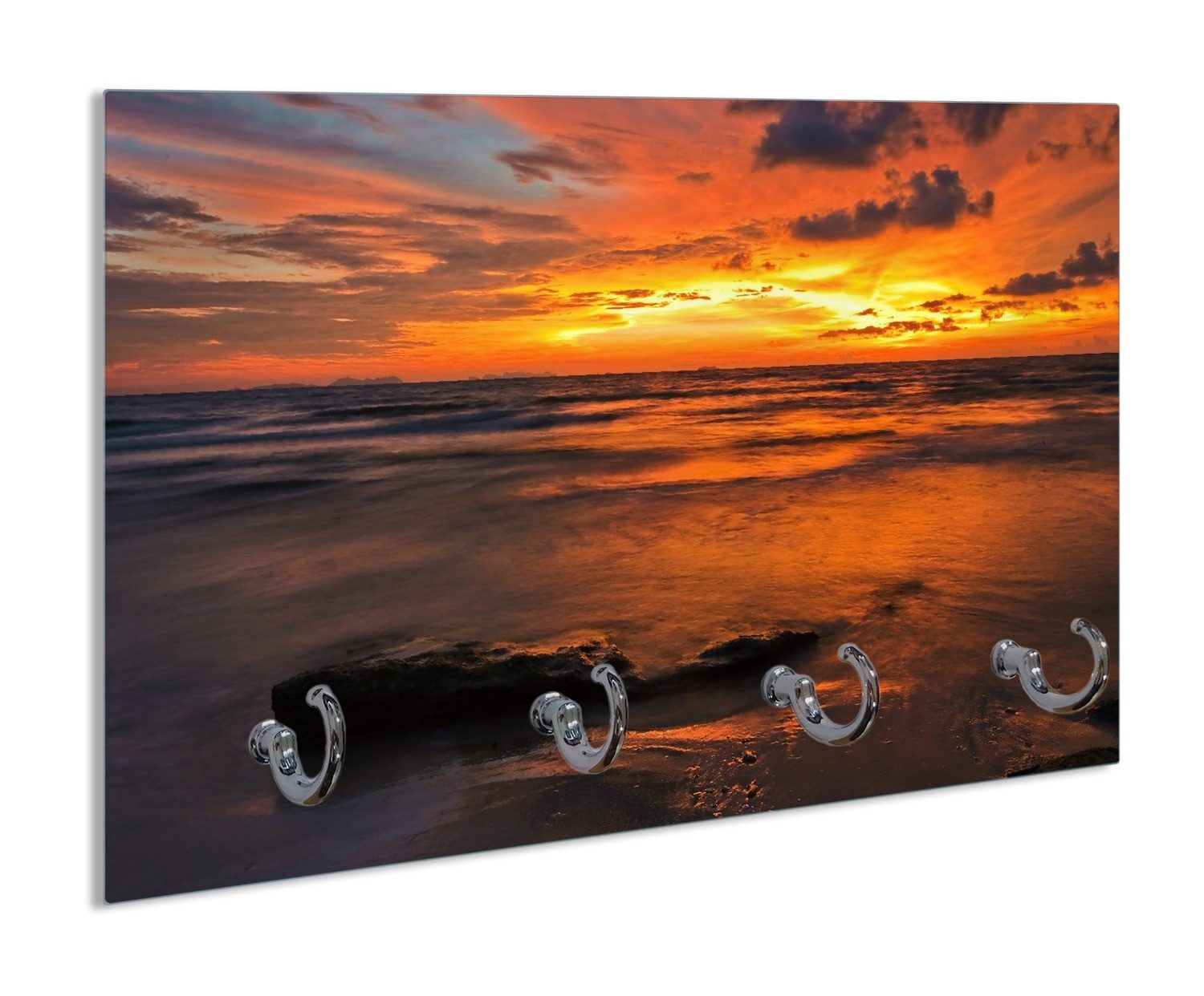 Wallario Полотенцесушители Glühender Abendhimmel über dem Meer, aus Glas mit 4 Metallhaken