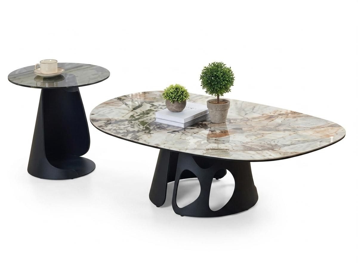 Xlmoebel Esstisch Moderne Wohnzimmertische in Marmoroptik mit stilvollen Akzenten (Wohnzimmertisch-Set, 2-St., 2-teilig), Made in Europa