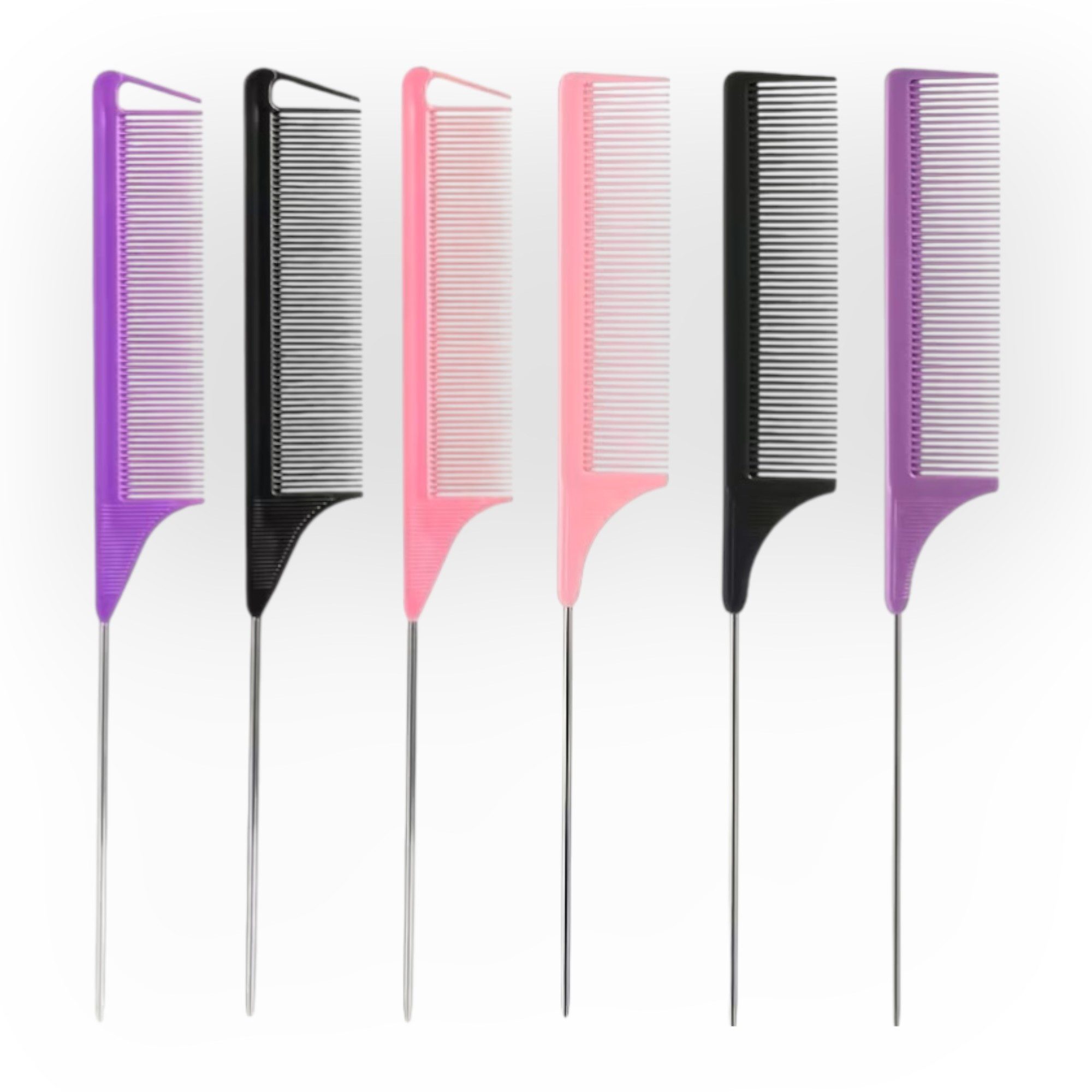 HC Haarkamm Rattenschwanz,Trennkamm Kamm mit Metallspitze In Verschiedenen Farben, (Packung), feine Metallspitz, ideal für Extensions und Flechtfrisuren