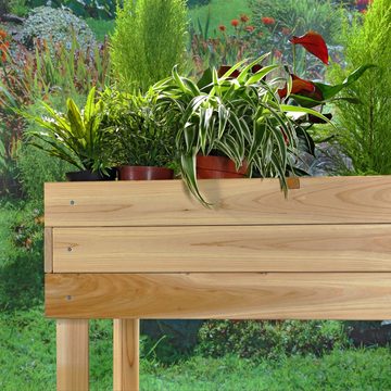 Feel2Home Hochbeet Hochbeet 4 Fächer Gartenbeet Holz Blumenständer Pflanzkasten Tisch, Mit Ablage