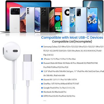 walkbee Kopfhörer In-Ear-Kopfhörer USB C kopfhörer für Samsung Galaxy In-Ear-Kopfhörer (iPhone 15 Pro, Kabelgebunden, In-Ear-kopfhörer, Universal, Passen zu allen Modellen, USB-Typs C für iPad Pro 2021/2020 iPad Air 5/4/Mini 6, Pixel 3 2)