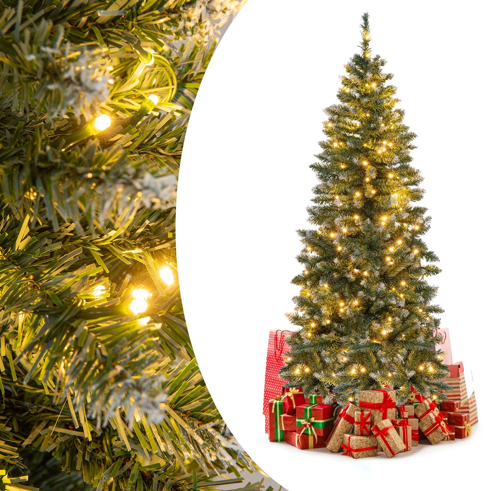 Weihnachtsbaum, Tannenbaum, Künstlicher schmal, COSTWAY LED&Schnee, 150cm mit