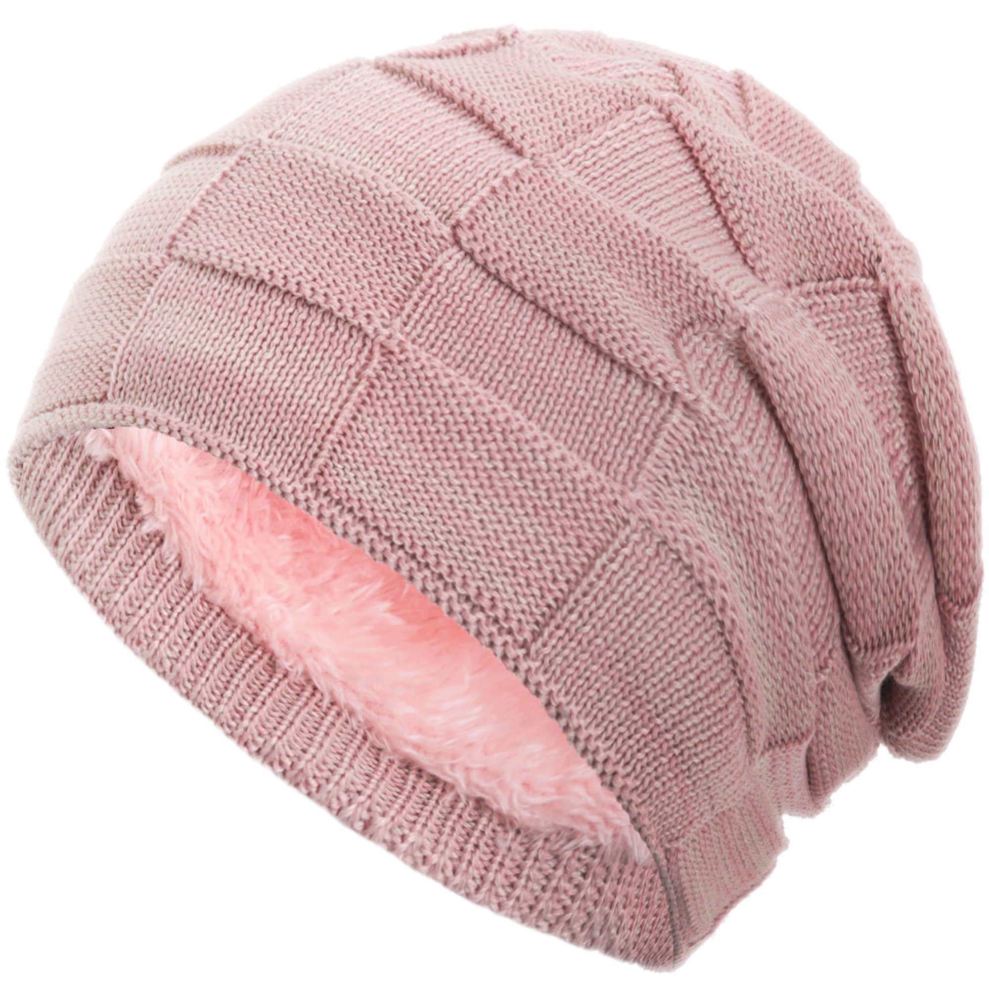 compagno Strickmütze (1-St) Gefütterte Beanie Wintermütze Damen Herren Mütze Haube Winter Herbst rose meliert