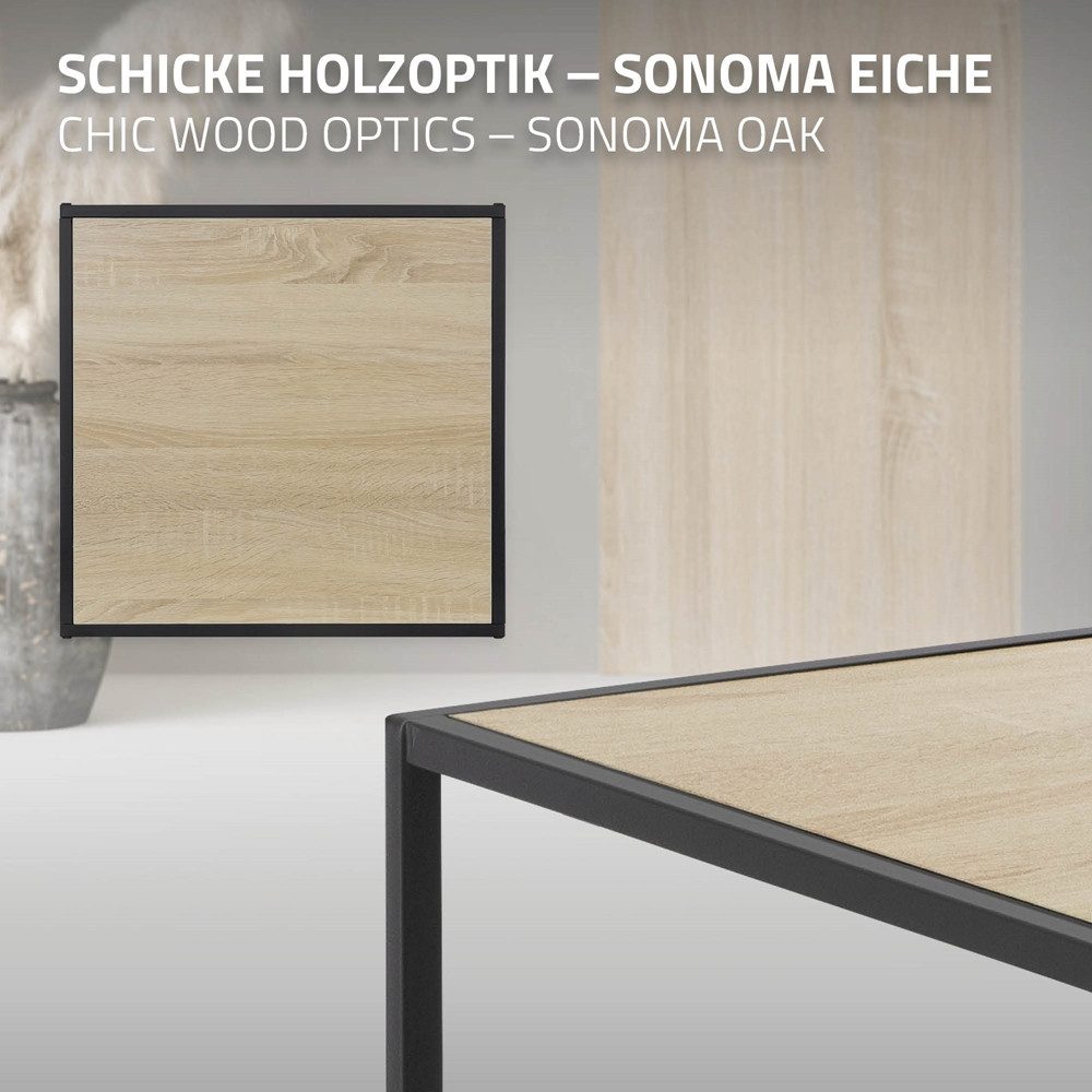 ML-DESIGN Konsolentisch Wohnzimmertisch Dekotisch Beistelltisch Sofatisch Metallgestell, Satztische 2er Set quadratisch Form Eichenoptik stapelbar