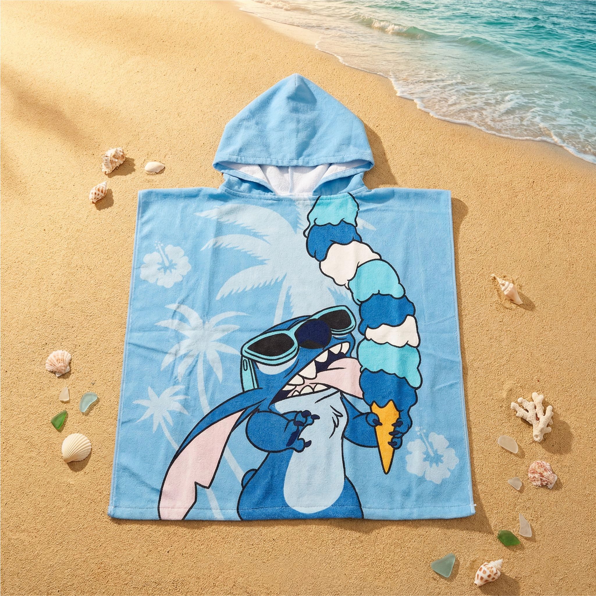 Disney Badeponcho Disney Lilo Stitch Kinder Mikrofaser Poncho Badeponcho 55x110 cm, 55 cm, Polyester, Kapuze, Pull-On