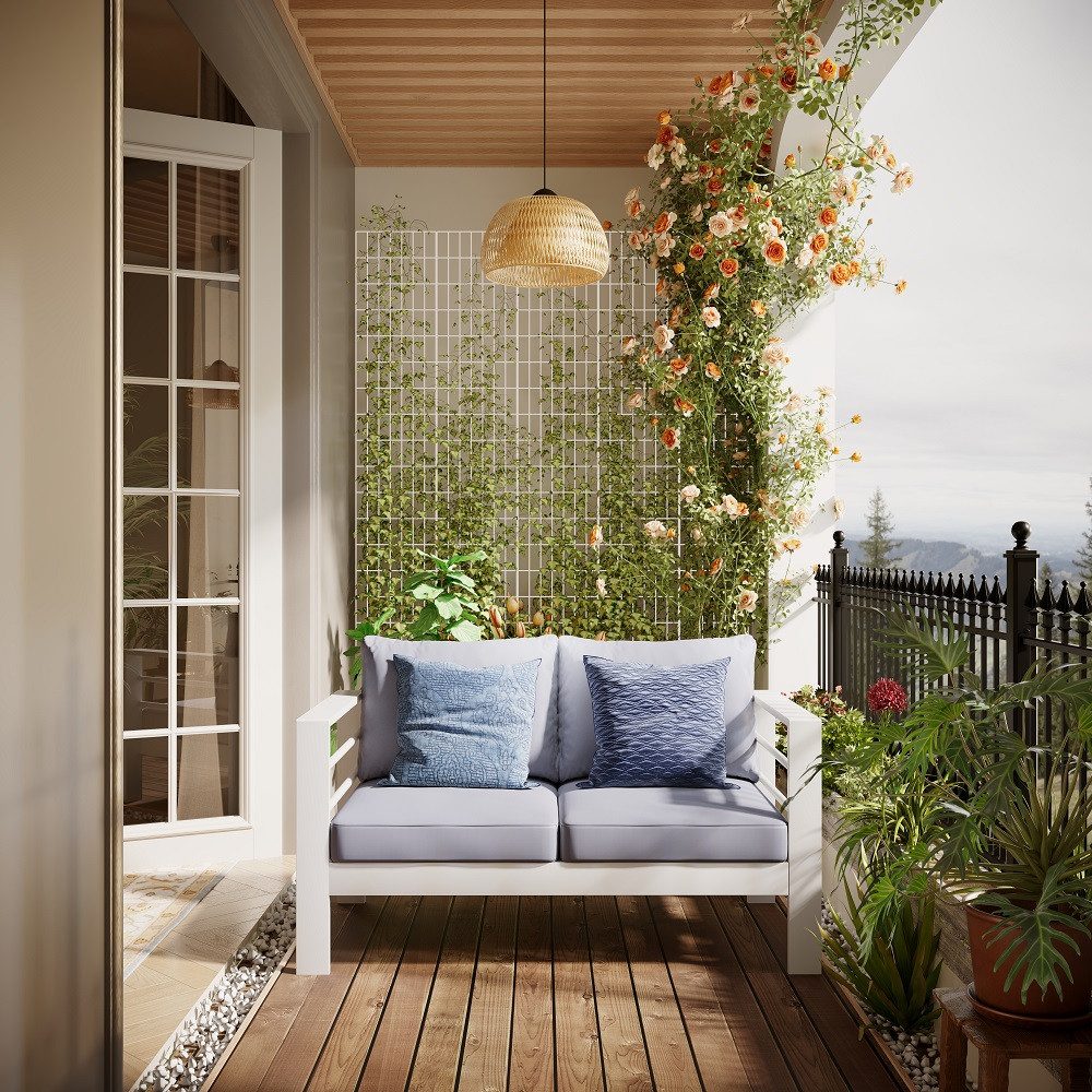 MeXo Gartenlounge-Set XXL Gartenmöbel Set Aluminium Outdoor, (weiß, harmonieren mit Licht bei Nacht, 1-tlg., Passt zum skandinavischen, mediterranen oder minima – Bild 2 von 5