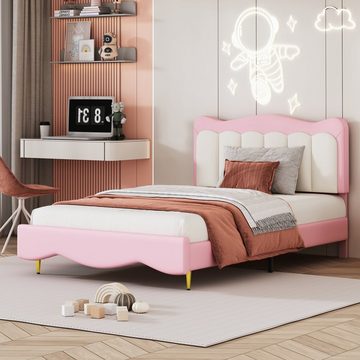 REDOM Polsterbett Kinderbett mit Lattenrost, Kunstleder süßes Mädchenbett (Doppelbett 90*200 cm), ohne Matratze