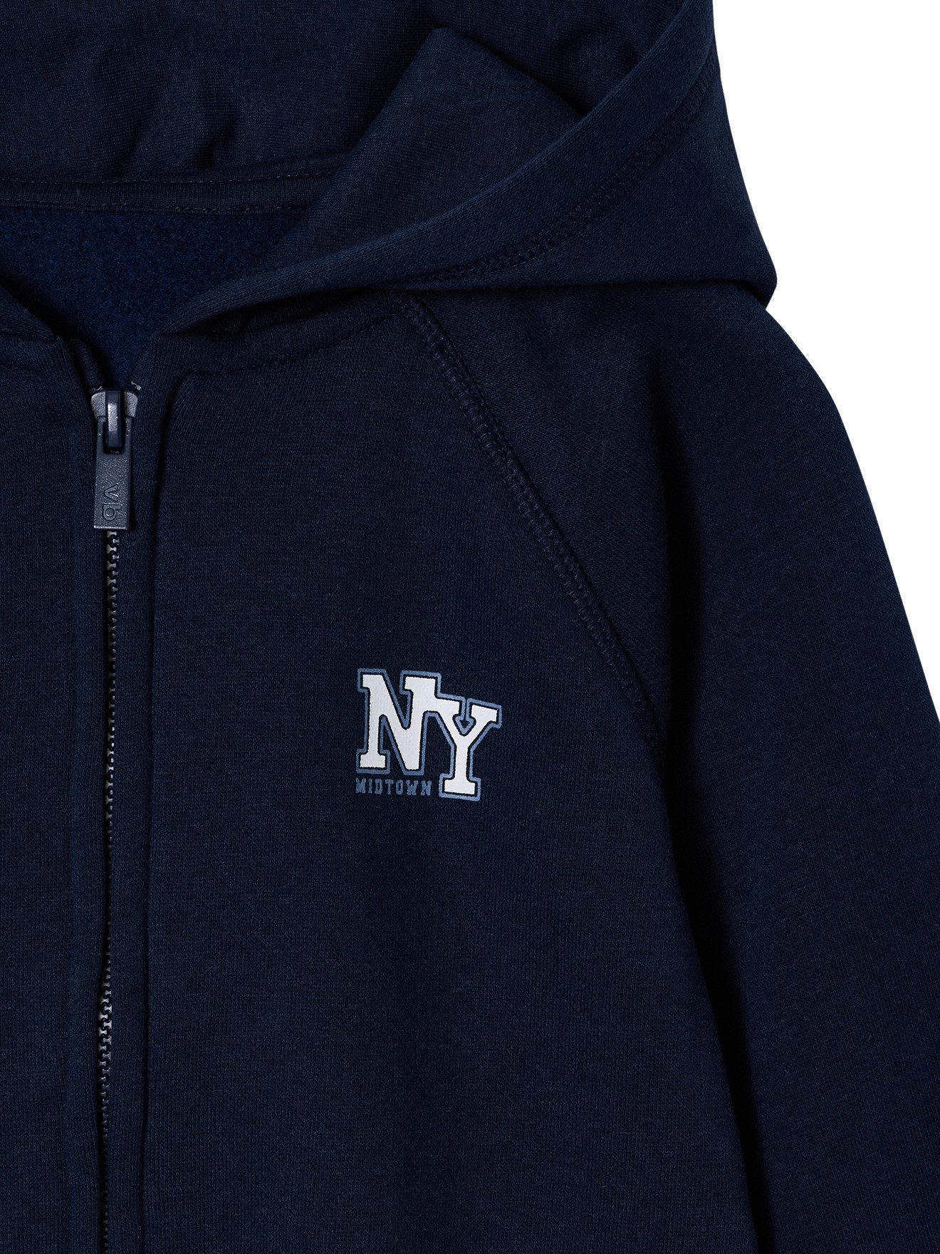 vertbaudet Fleecepullover Kapuzensweatjacke mit NY-Print Kinder BASIC