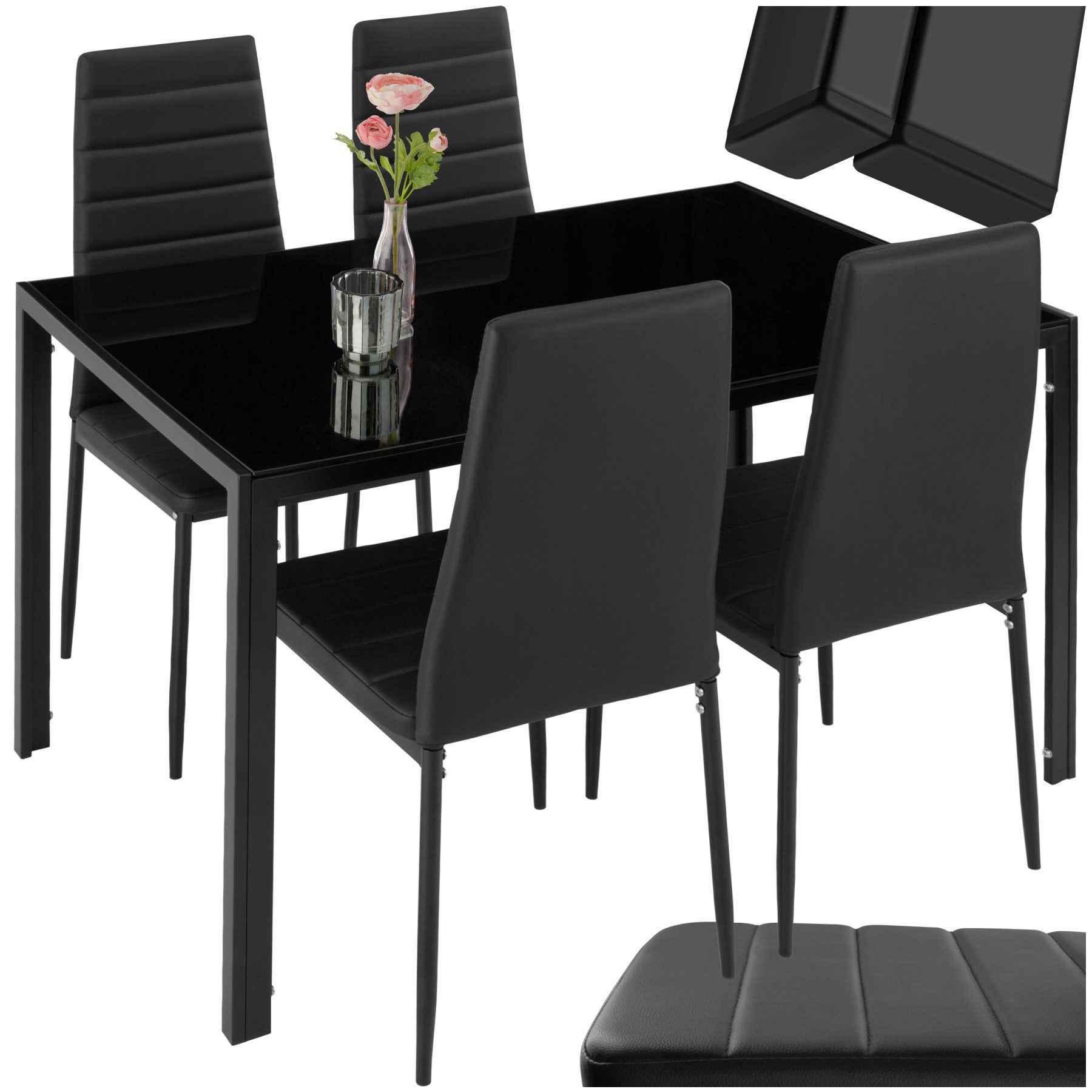 tectake Sitzgruppe Esszimmergruppe, (Set., 5-tlg), Robuste Tischplatte aus Sicherheitsglas
