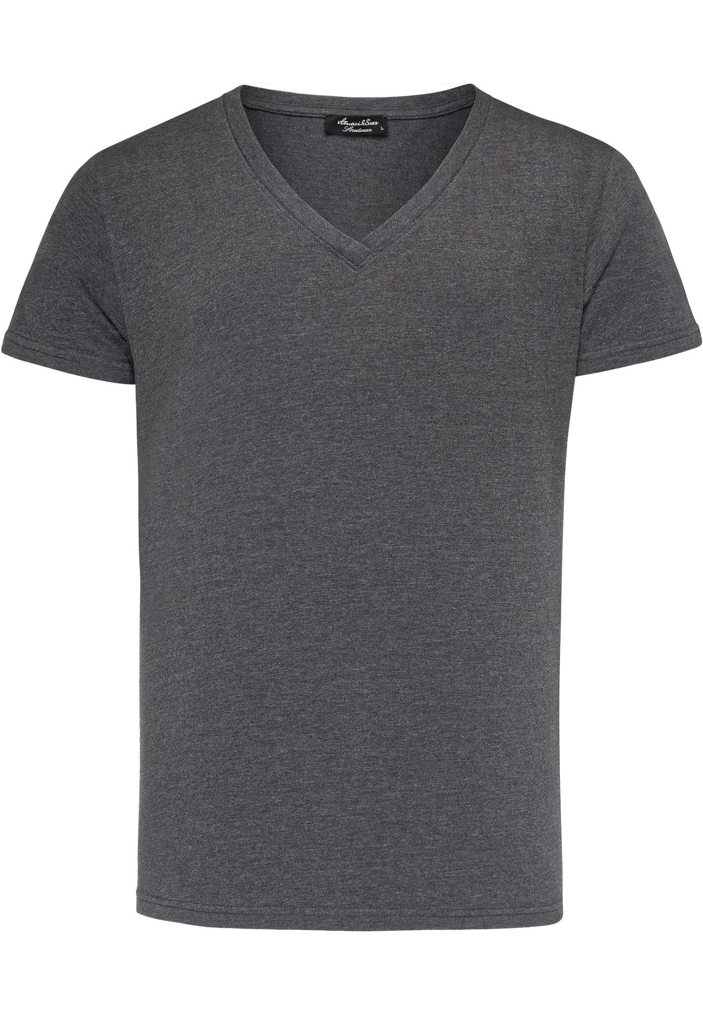 Amaci&Sons T-Shirt EUGENE Basic T-Shirt mit V-Ausschnitt Herren Einfarbig V günstig online kaufen