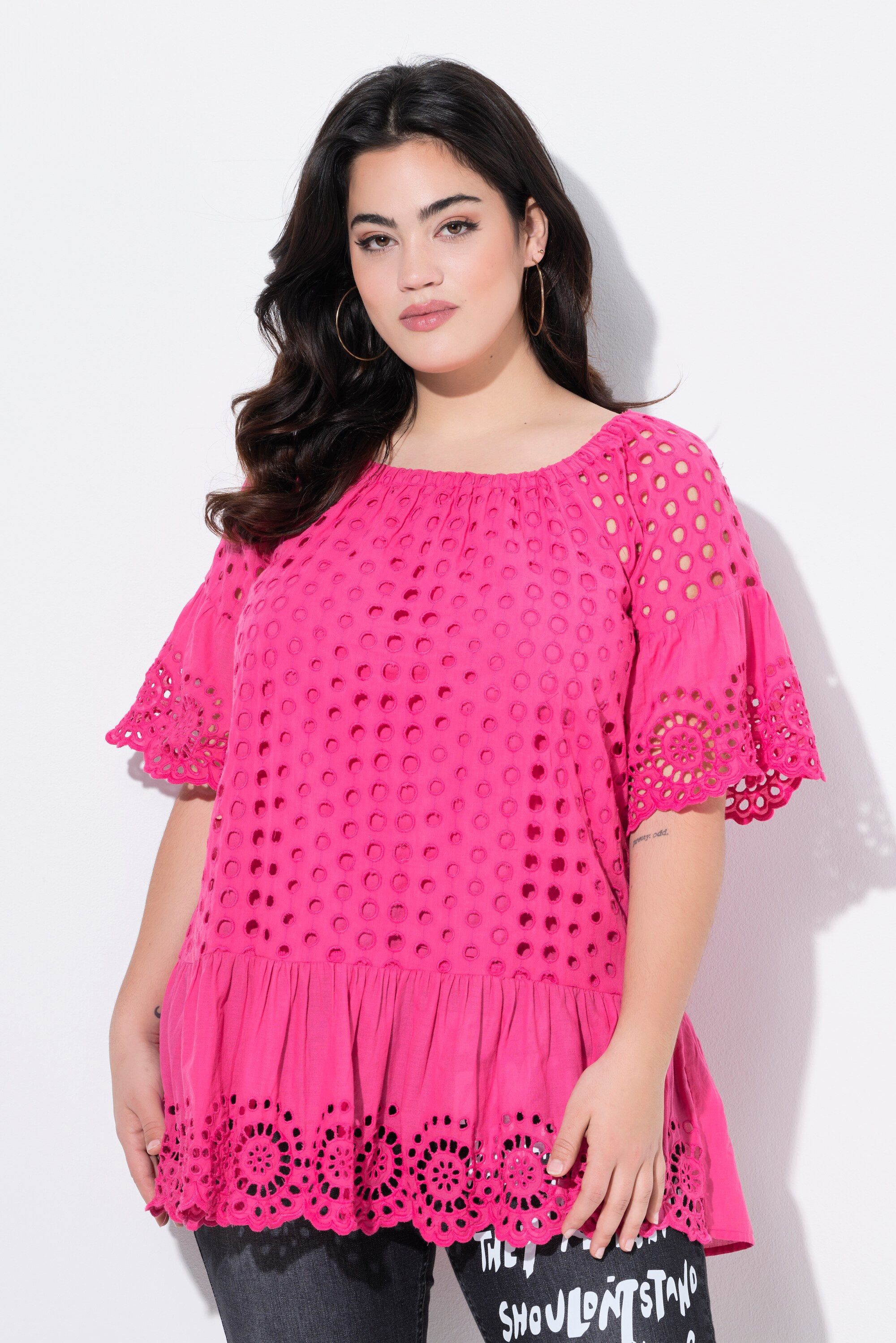 Angel of Style Tunika Bluse A-Linie Loch-Stickerei 3/4-Raglanärmel günstig online kaufen