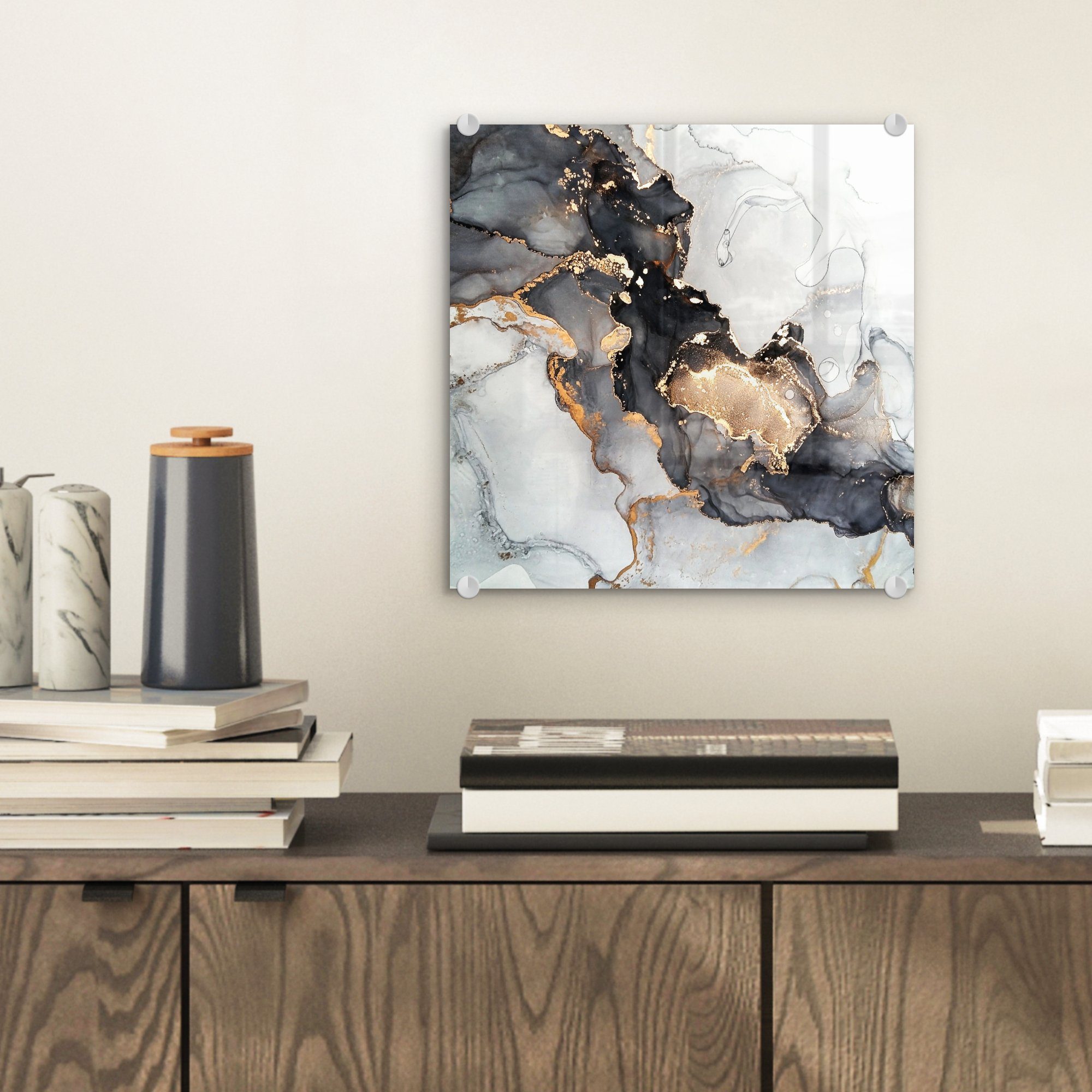 MuchoWow Acrylglasbild Marmor - Schwarz - Weiß - Gold - Luxus - Abstrakt, I günstig online kaufen