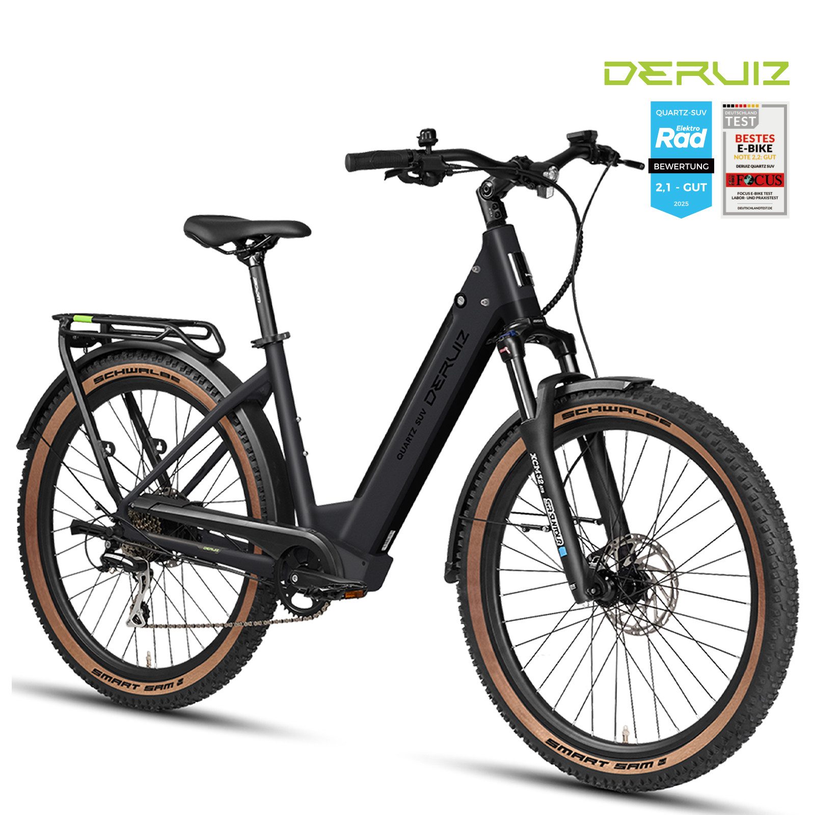 DERUIZ E-Bike Trekkingrad 28 Zoll, Quartz/Quartz SUV, 160km, Bluetooth & APP, Tiefeinsteiger, 8 Gang SHIMANO Acera RD-M360 SGS Schaltwerk, Kettenschaltung, Heckmotor, 644 Wh, (Federgabel mit Lockout, Drehmomentsensor + Kadenzsensor, bis zu 170kg), SUV, Al