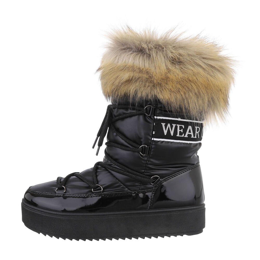 Ital-Design Damen Snowboots Outdoor Plateaustiefel Flach Plateaustiefeletten in Schwarz