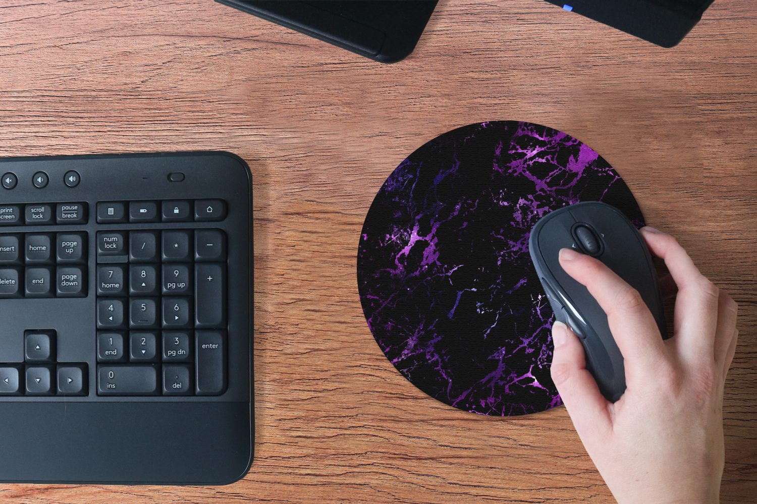 MuchoWow Mauspad Universum - Marmor - Lila - Muster (1-St), Büro für Tastatur und Maus, Mousepad Gaming, Rund 20x20 cm