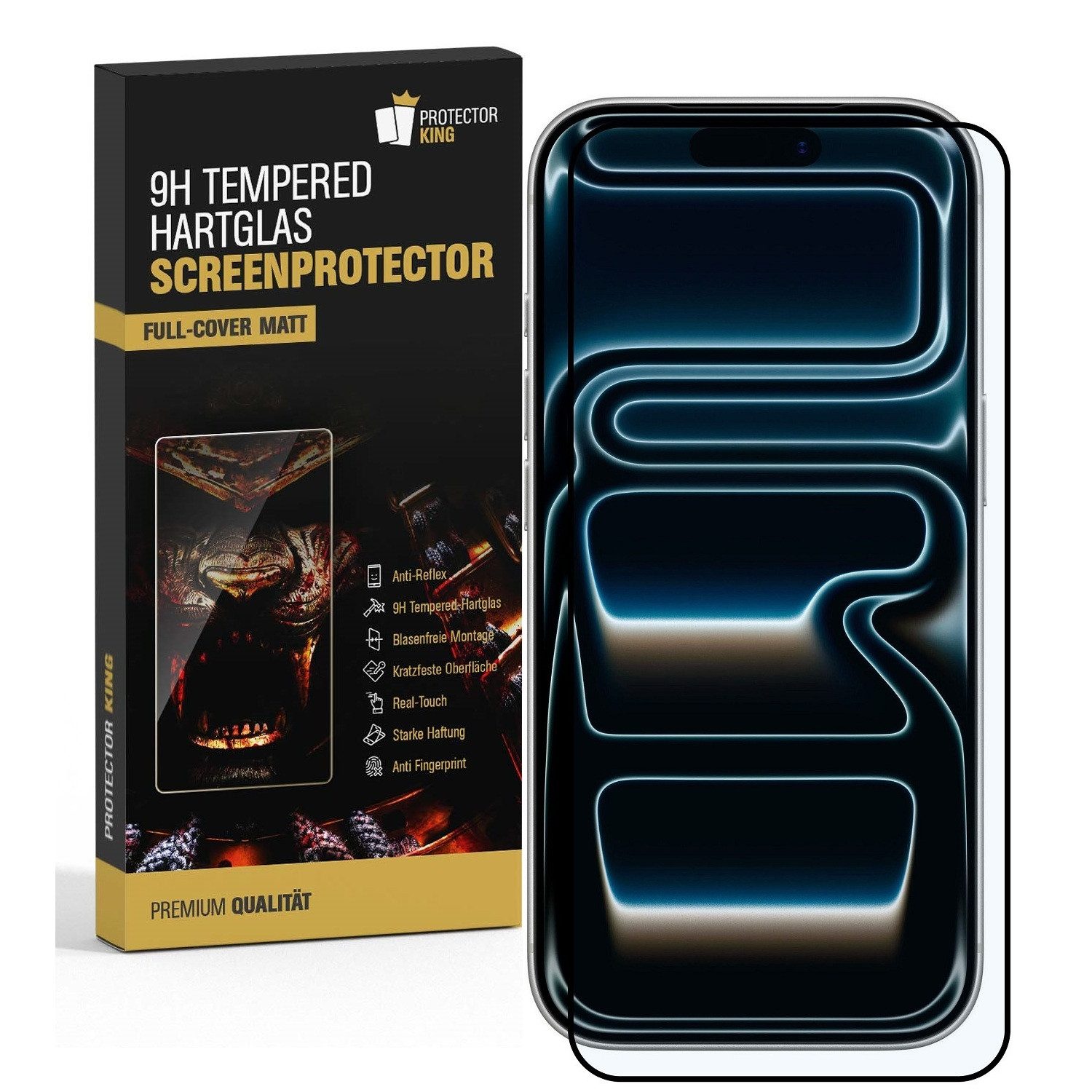 Protectorking Displayschutzfolie 1x 9H Panzerglas Full-Screen matt entspiegelt Screen-Protector für Apple iPhone 17 Pro Max, 1 Stück, Displayschutz gegen Stöße, Kratzer, Schmutz und Abnutzung