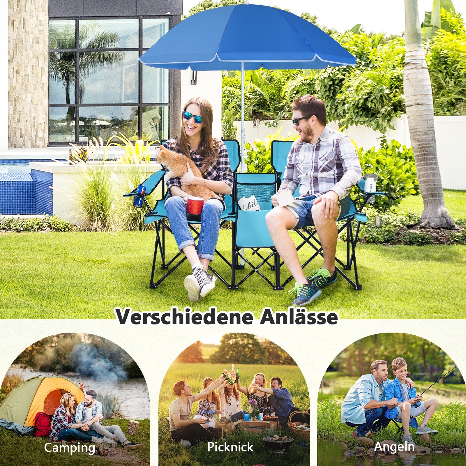 COSTWAY Campingstuhl, mit Sonnenschirm, Getränkehalter & günstig online kaufen