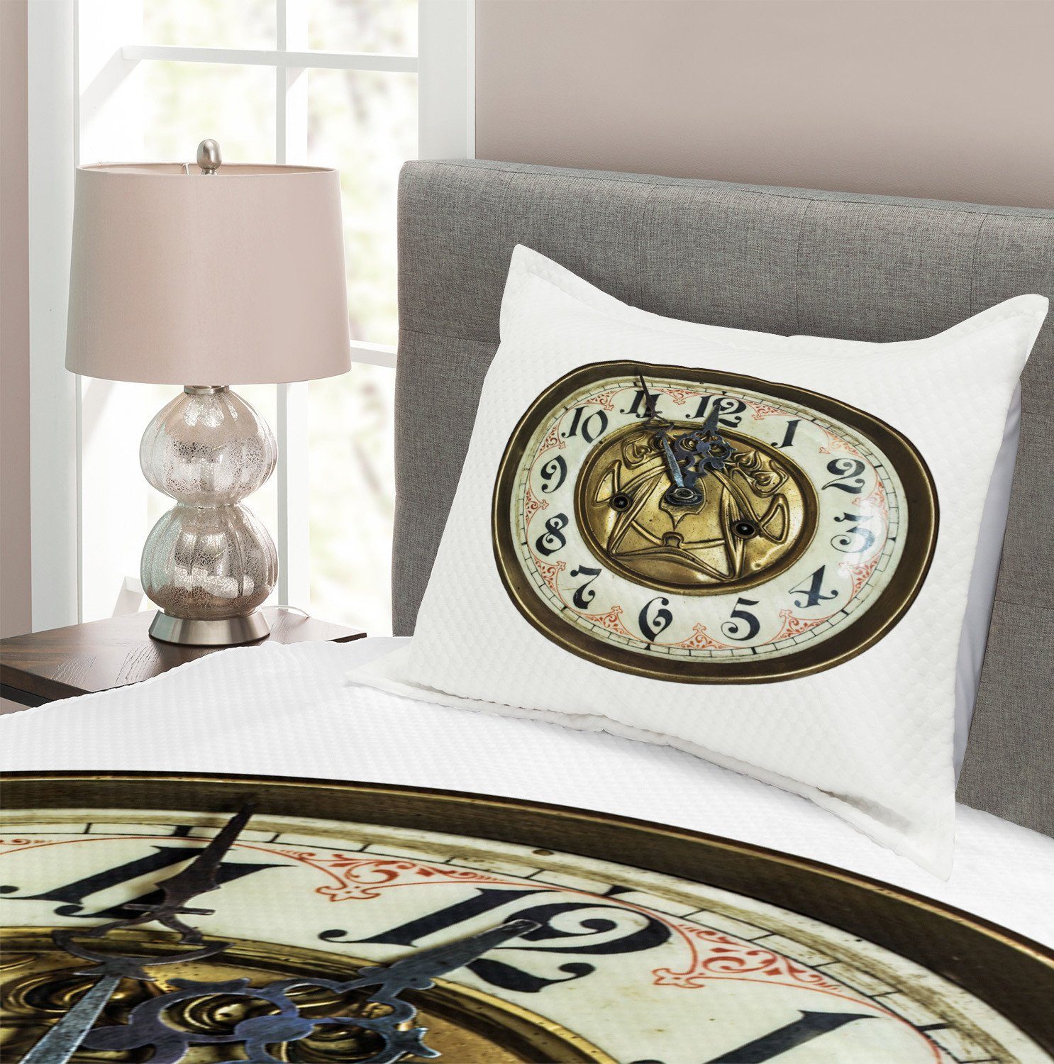 Kissenbezügen mit Antique Tagesdecke Clock Set Jahrgang mit Gesicht Waschbar, Abakuhaus,