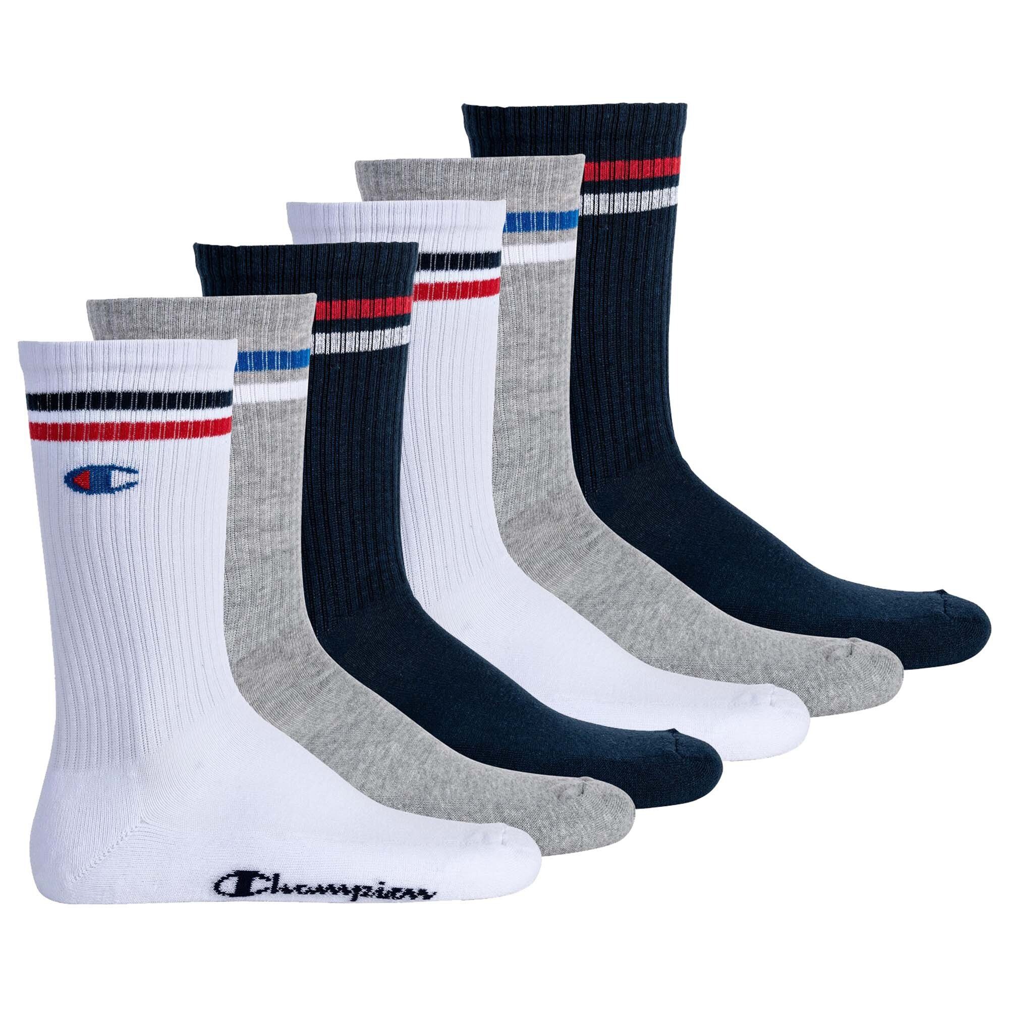 Champion Kurzsocken Unisex Socken, 6 Paar - Crew Socken, Logo Blau/Weiß/Grau