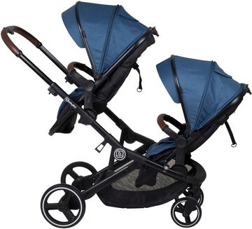 BabyGo Zwillings-Kombikinderwagen Twinner Set, blau, inkl. Wickeltasche und Regenschutz
