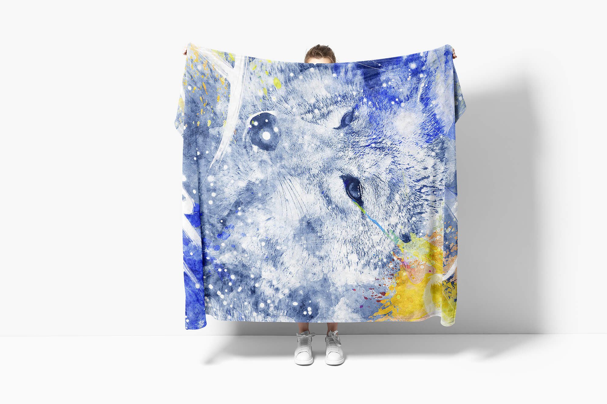 Handtücher Handtuch Baumwolle-Polyester-Mix Art (1-St), Sinus Serie Kuscheldecke Fox Handtuch Strandhandtuch Mo, Tier Kunstvoll SplashArt Saunatuch Pair