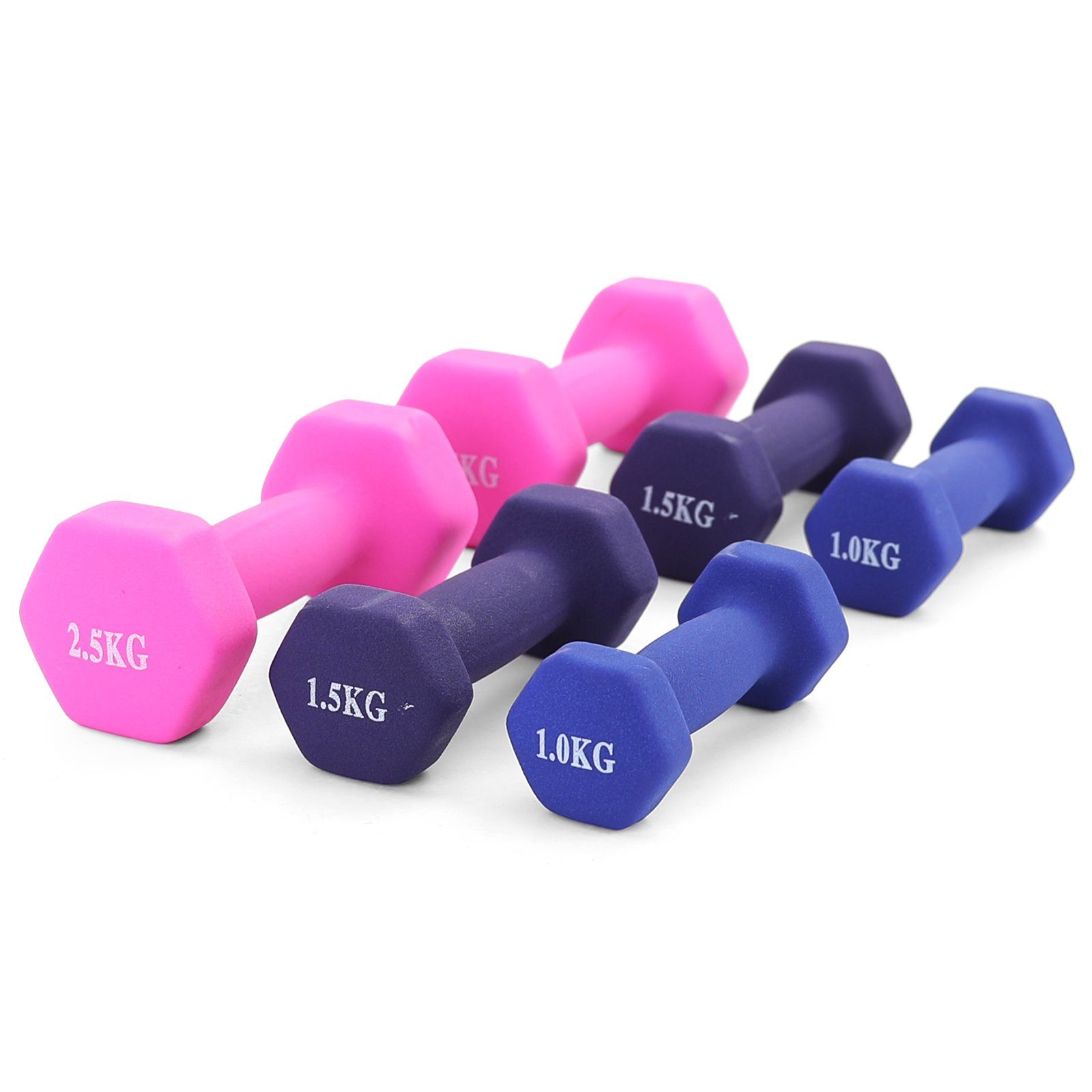 RAMROXX Hantel-Set 10kg Fitness Vinyl Hanteln Set 2x1kg 2x1,5kg 2x2,5kg Gymnastikhanteln Kurzhantel