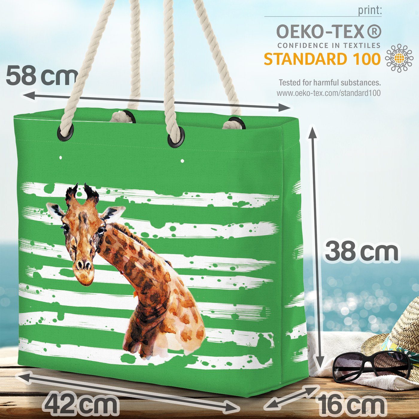 Wüste Tier grün Giraffe Strandtasche Zoo Afrika Safari VOID (1-tlg),